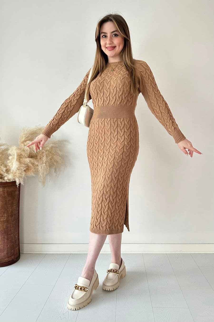 Saç Örgü Midi Elbise