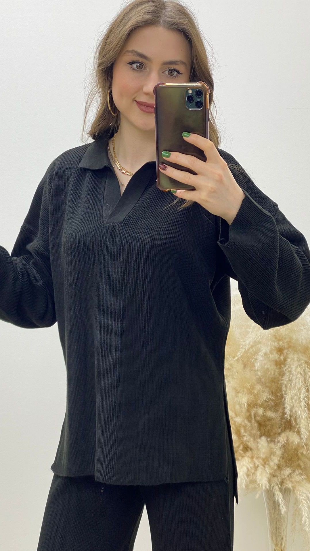 Polo Yaka Triko Takım Siyah