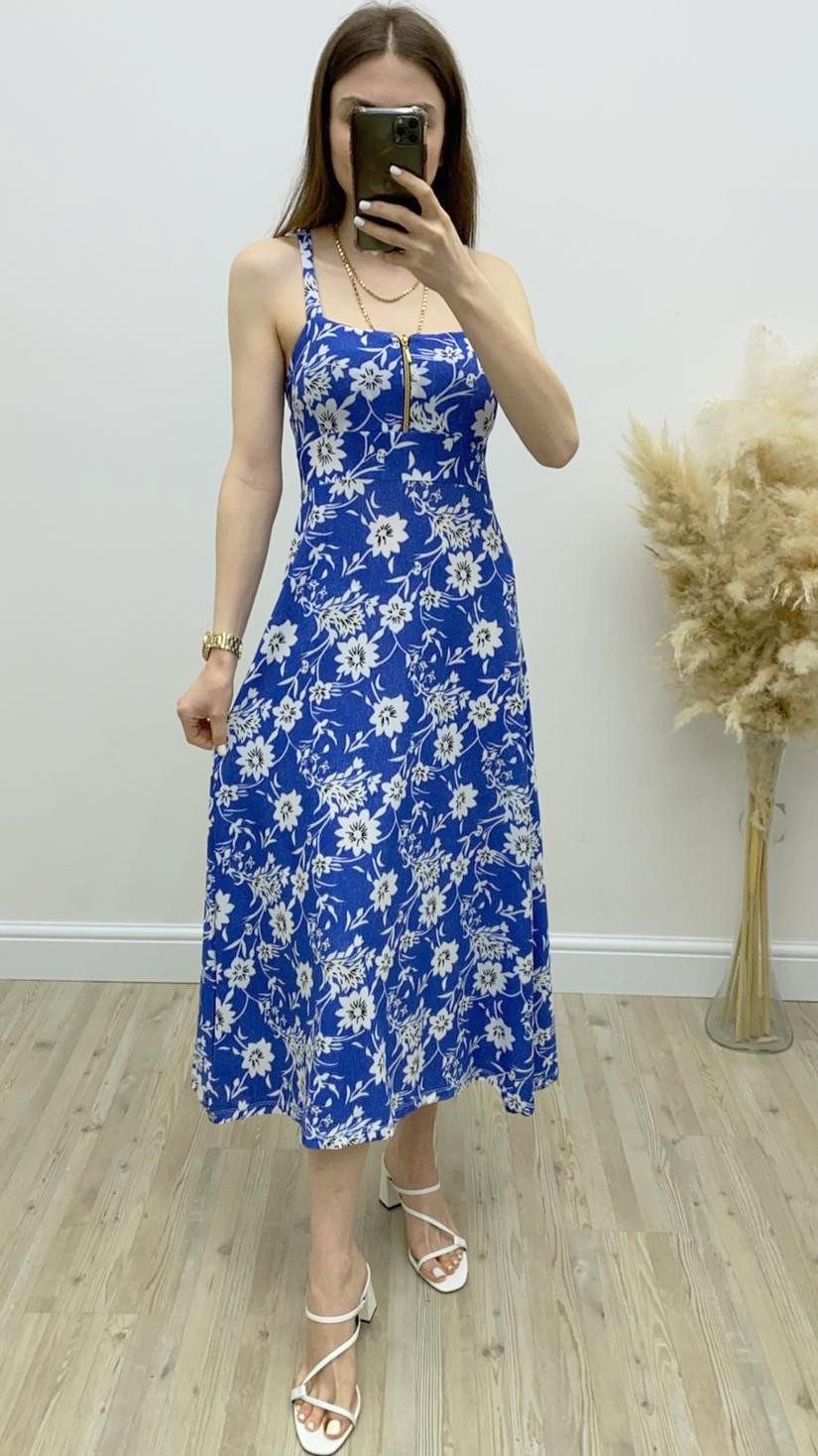 Çiçek Desen Askılı Elbise