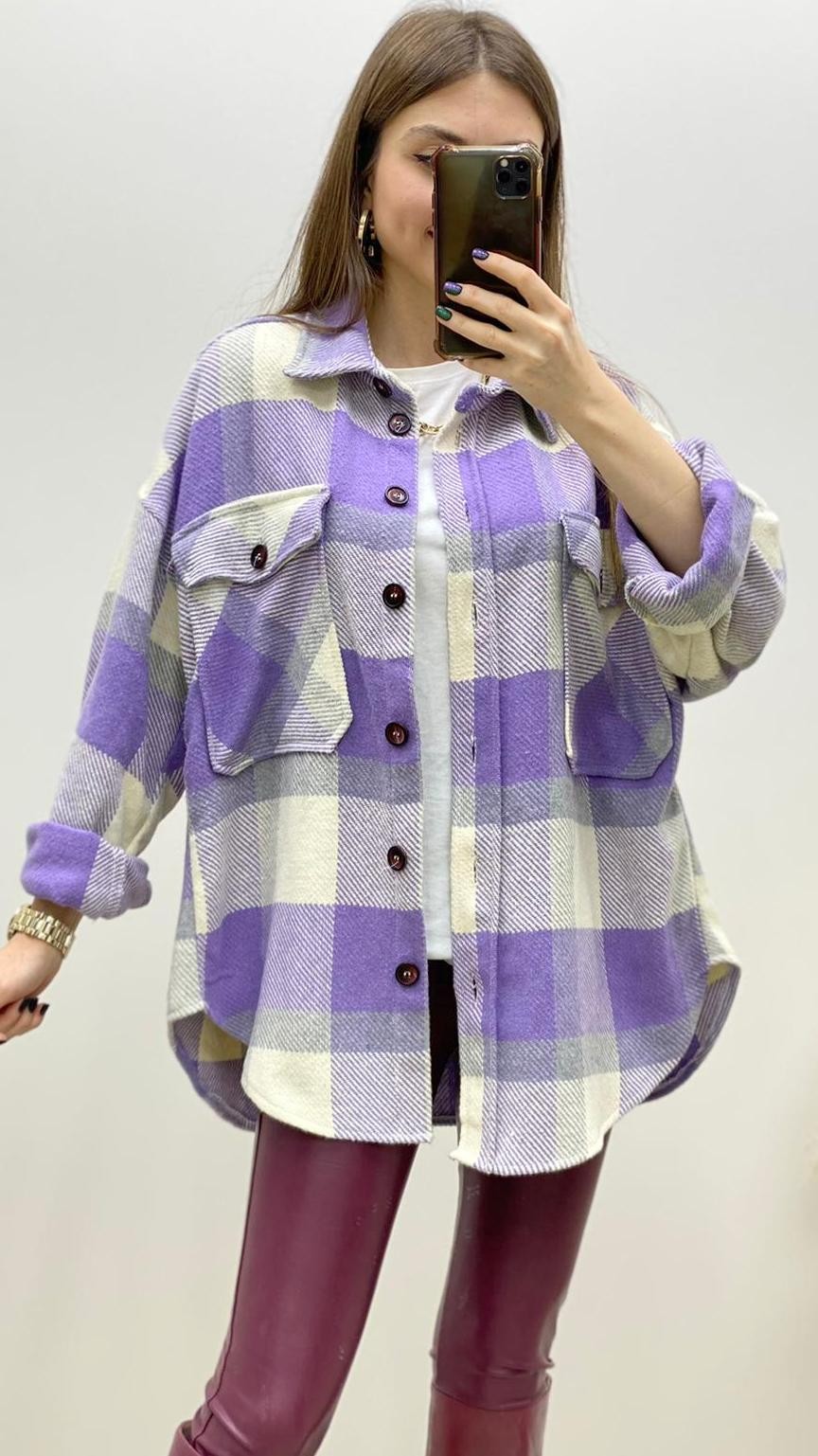 Cepli Ekoseli Kaşe Gömlek Lila