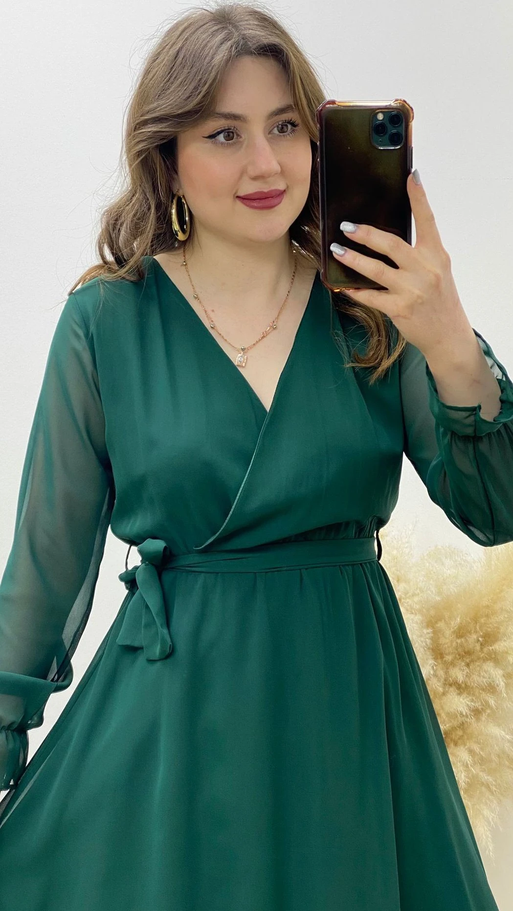 Kruvaze Şifon Elbise Yeşil