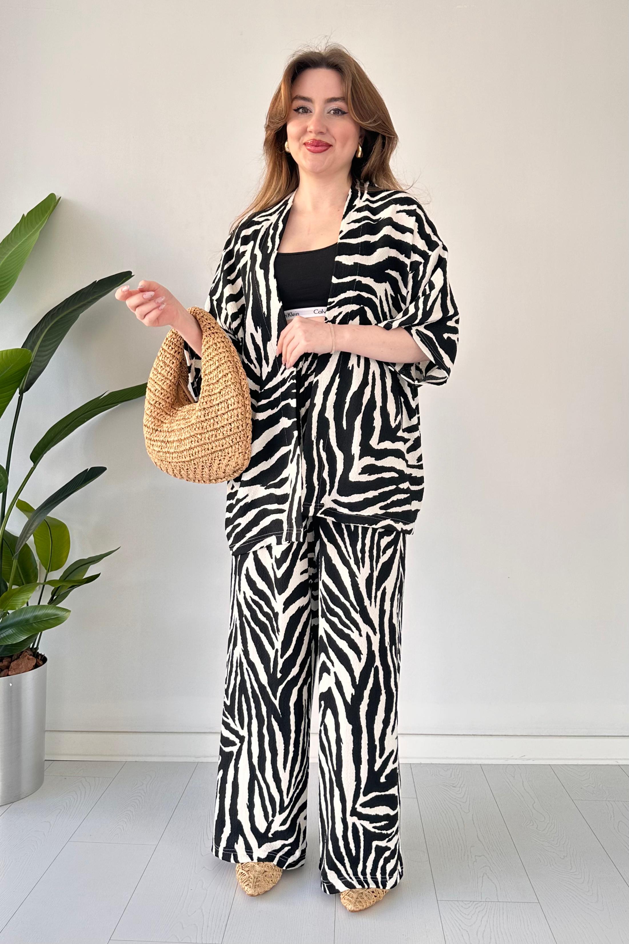 Zebra Gofre İkili Takım Siyah