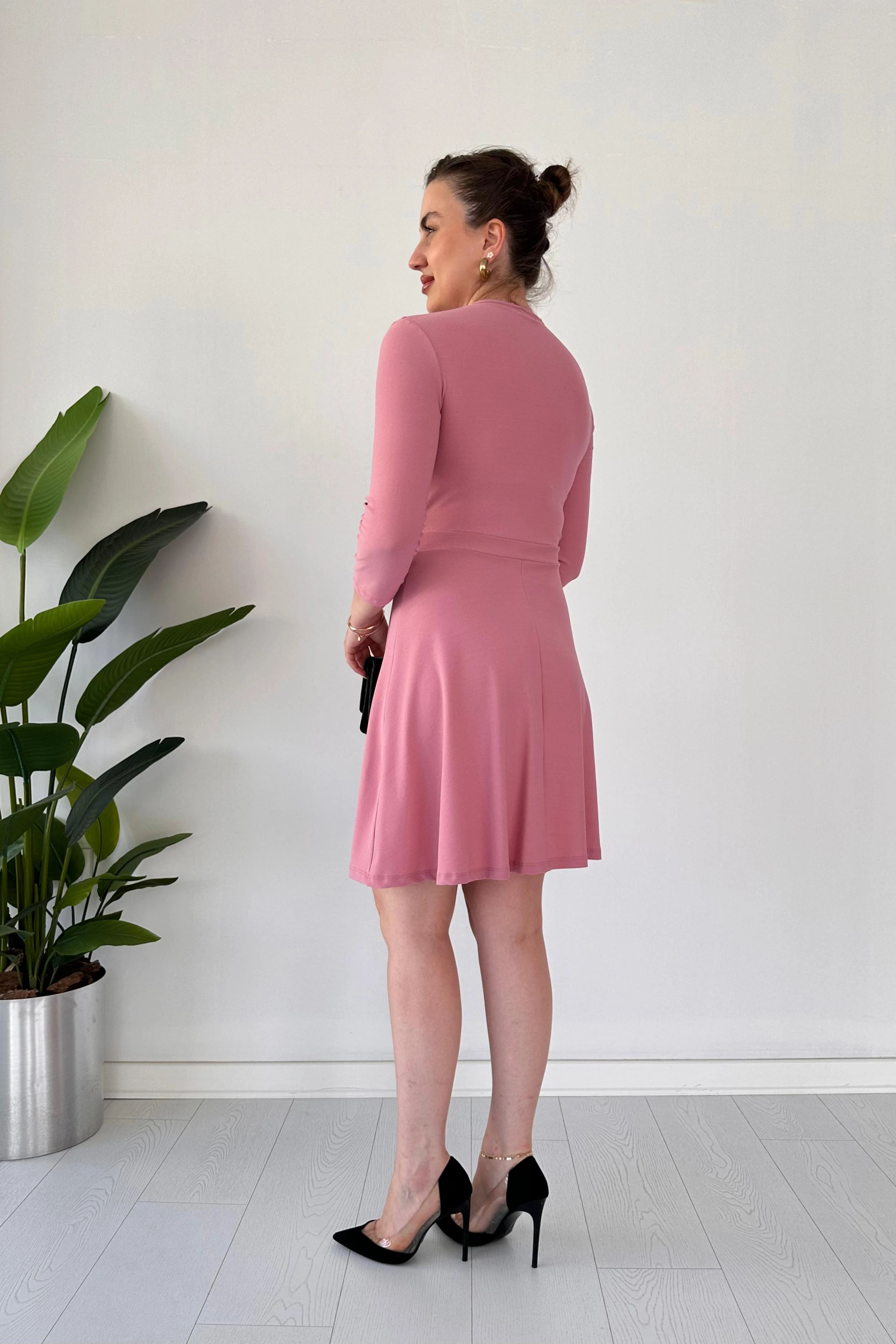 Omuz Drape Krep Elbise