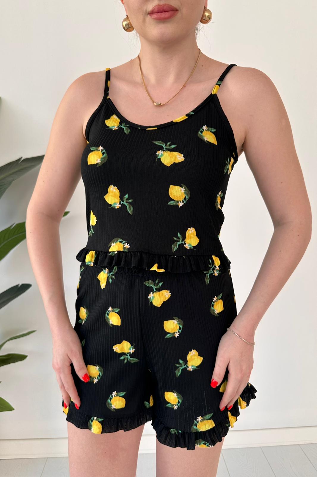 Desenli Pijama Takımı - Limon