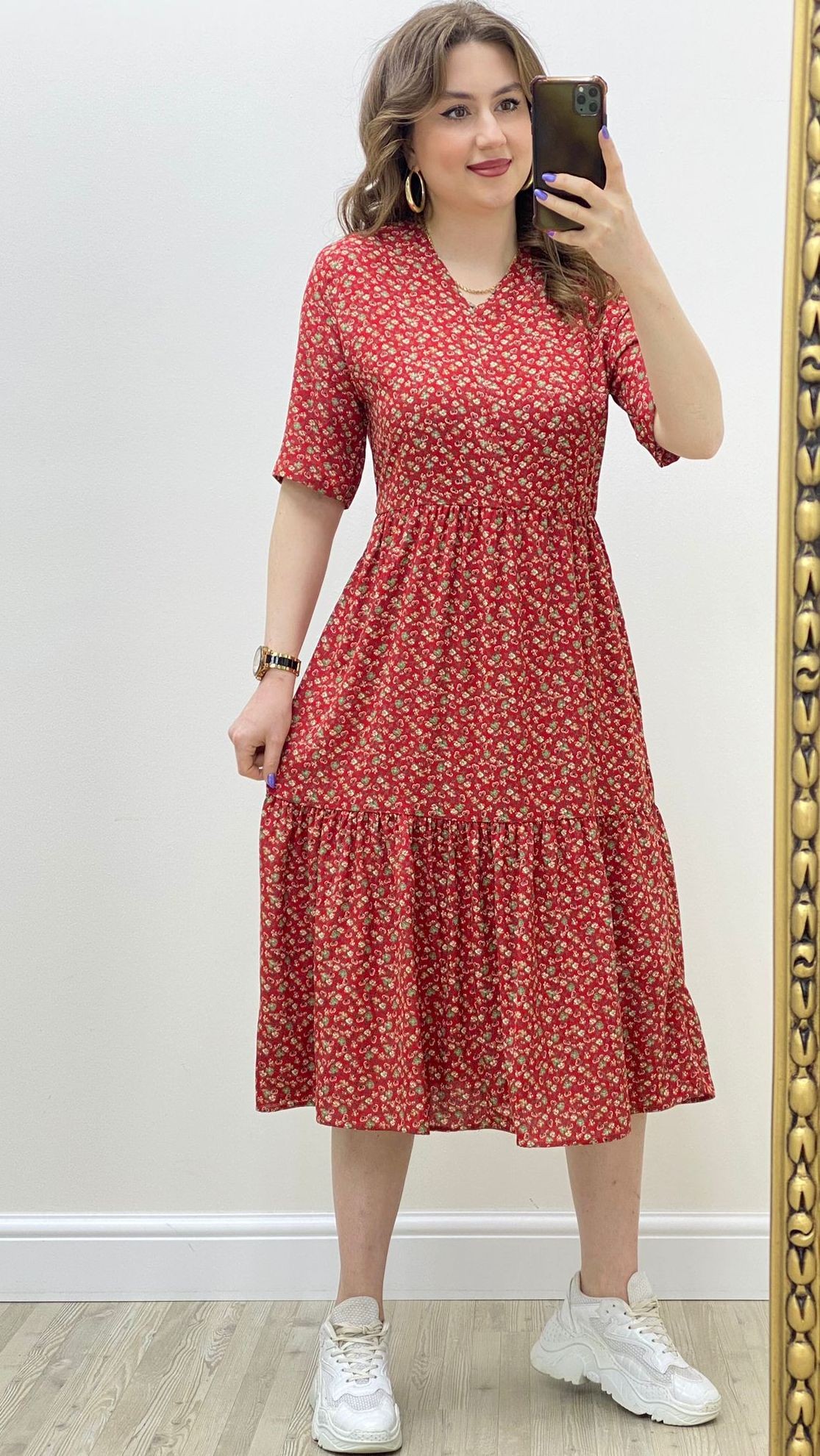 Minik Gül V Viskon Elbise Bordo