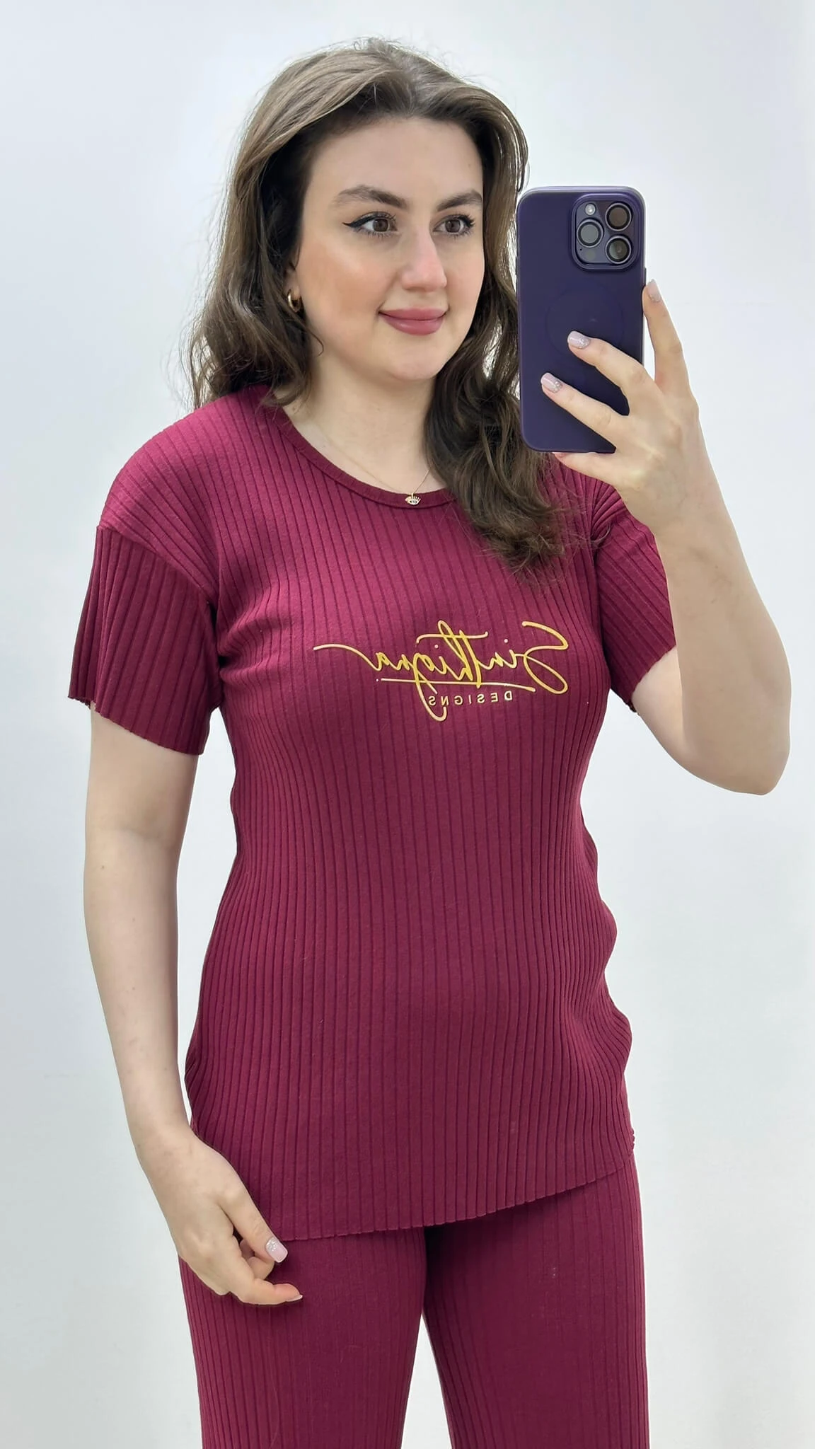 Design Kısa Kollu Pijama Takımı Bordo