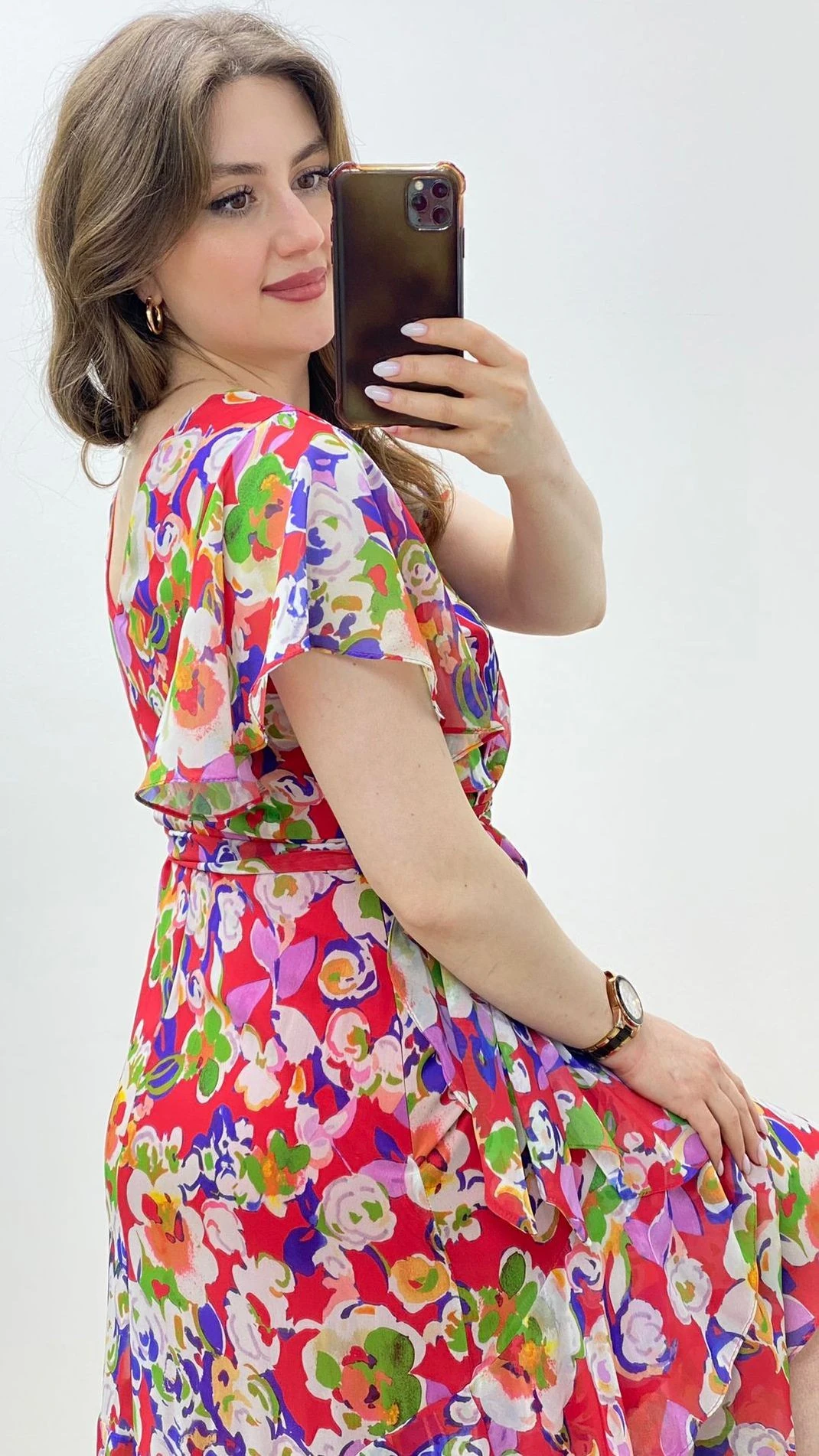 İspanyol Şifon Elbise Kırmızı