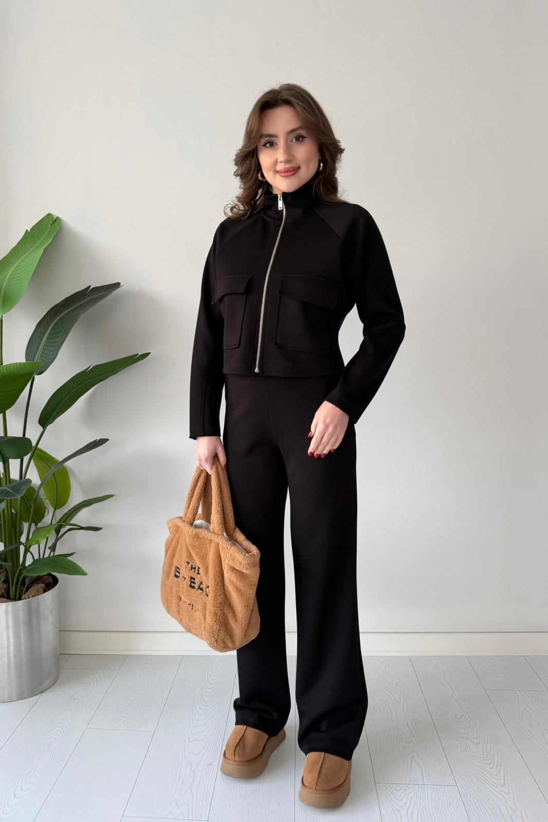 Önü Cepli İkili Takım - Siyah