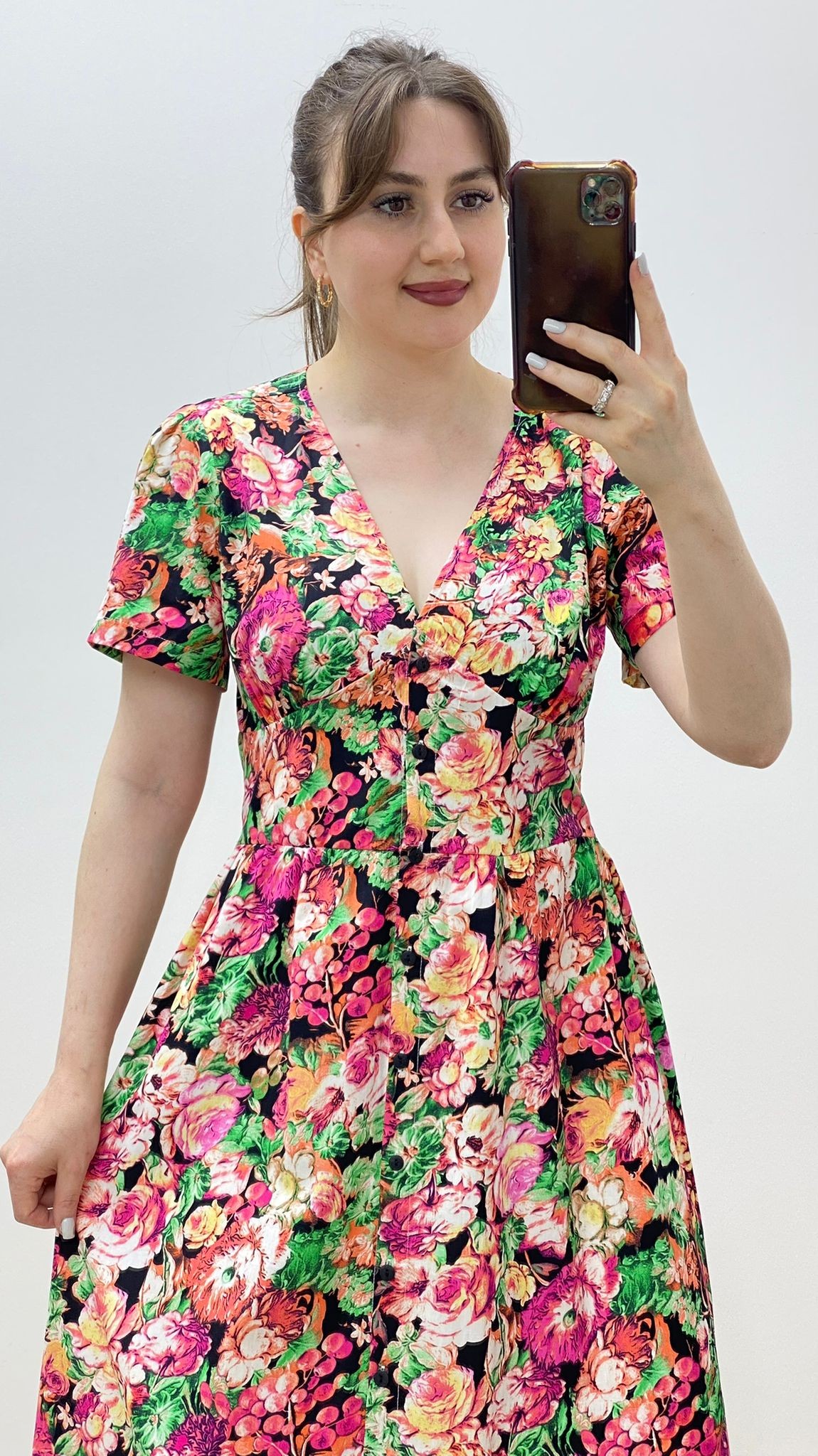 Üzümlü Poplin Elbise Pembe