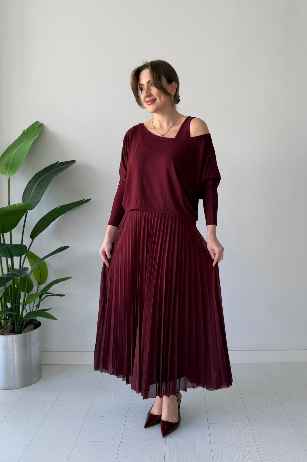 Bluz Detaylı Eteği Pileli Elbise