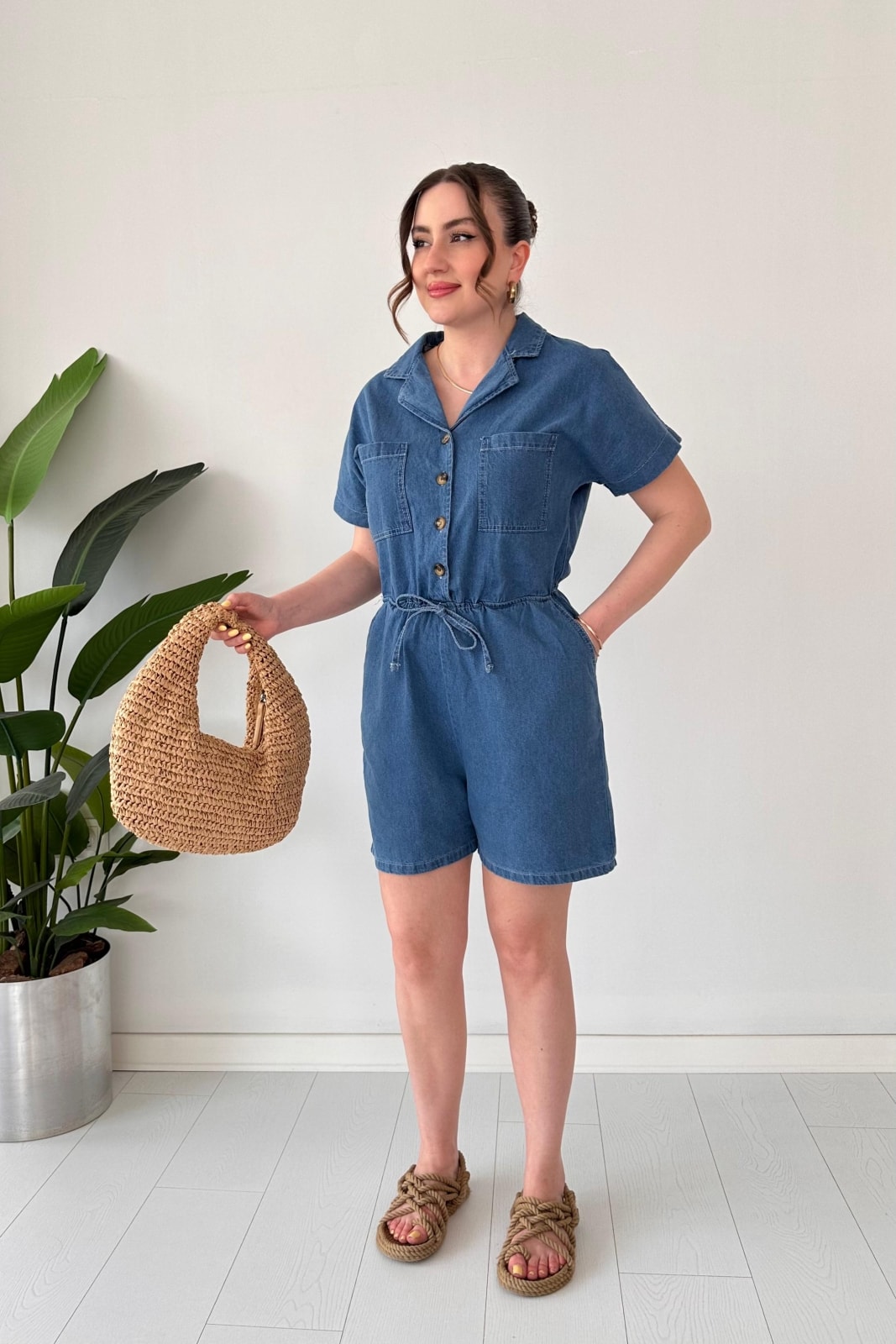 Şortlu Denim Tulum