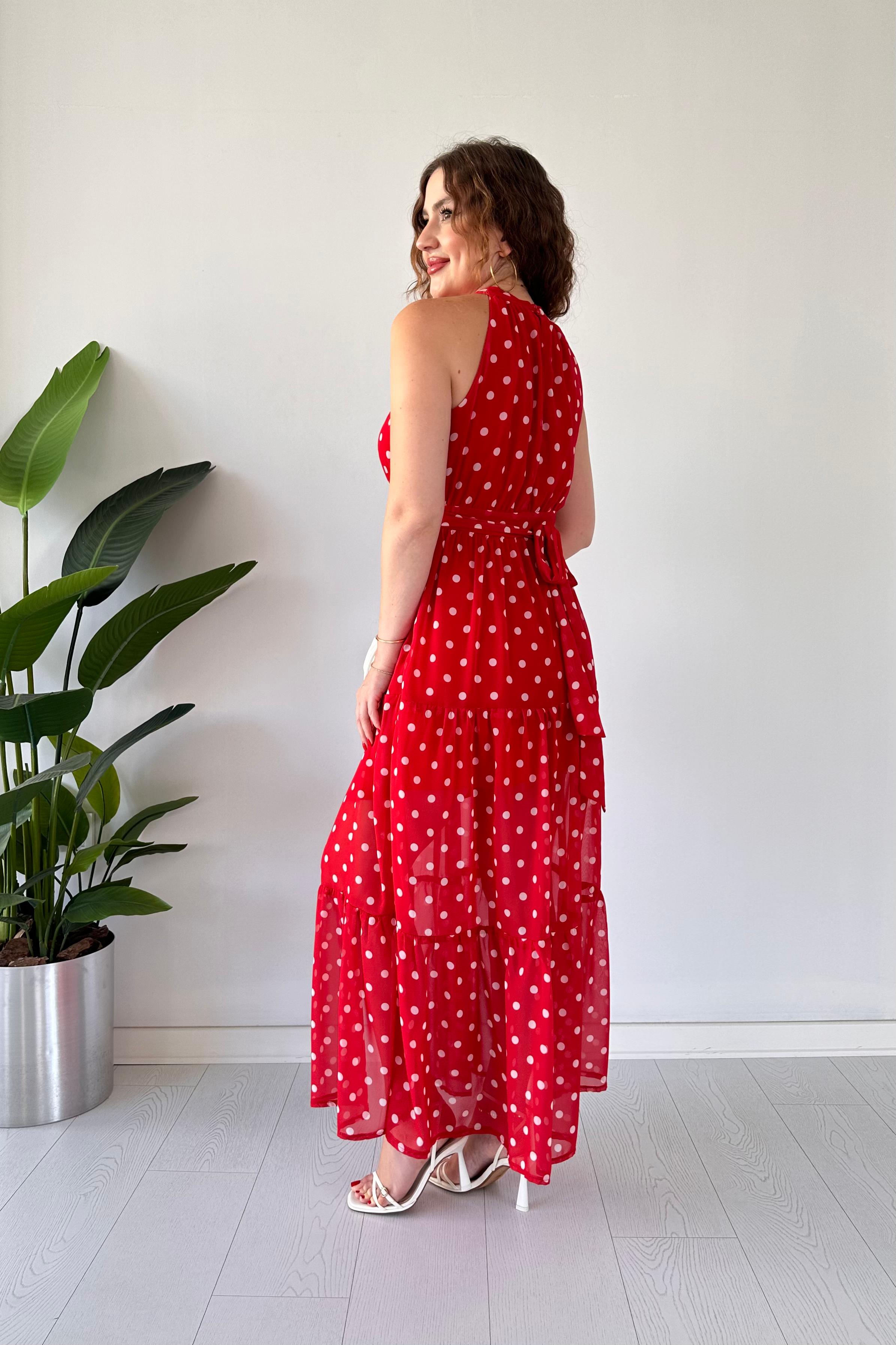 Puantiyeli Şifon Elbise