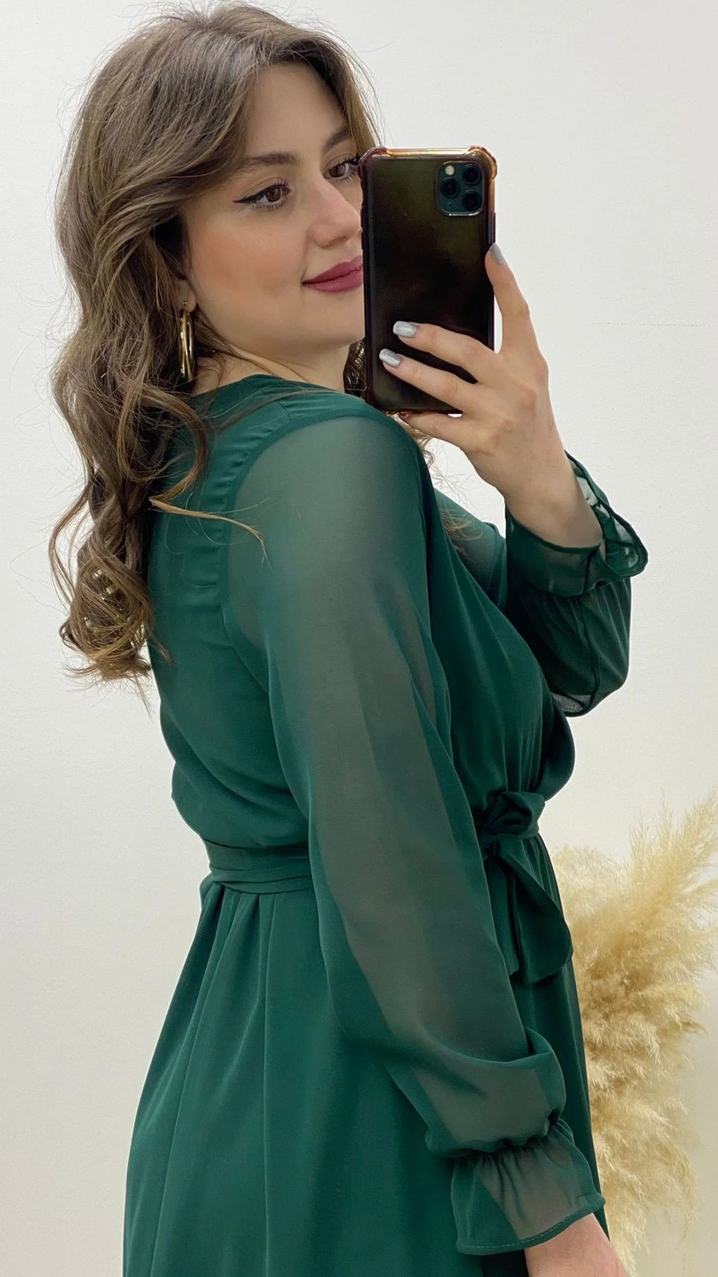 Kruvaze Şifon Elbise Yeşil