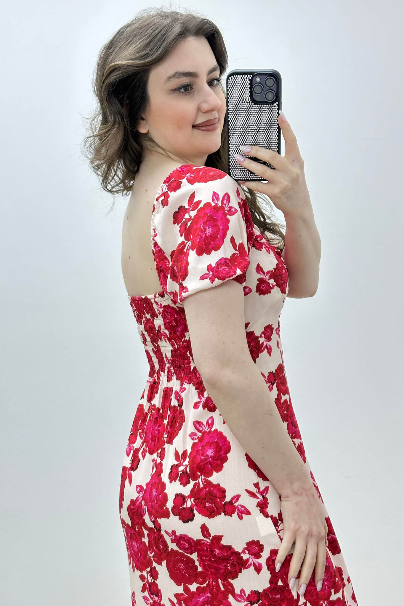 Kırmızı Gül Viskon Elbise