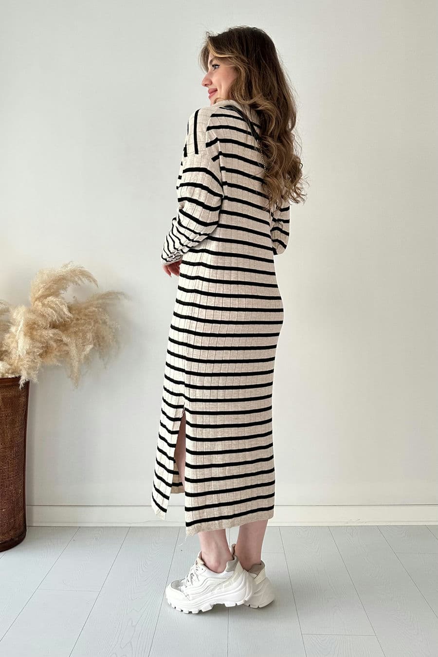Çizgili Basic Triko Elbise