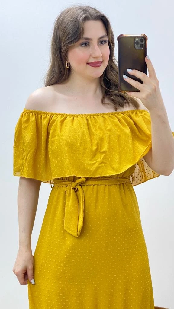 Kabarcık Puanlı Madonna Elbise Hardal