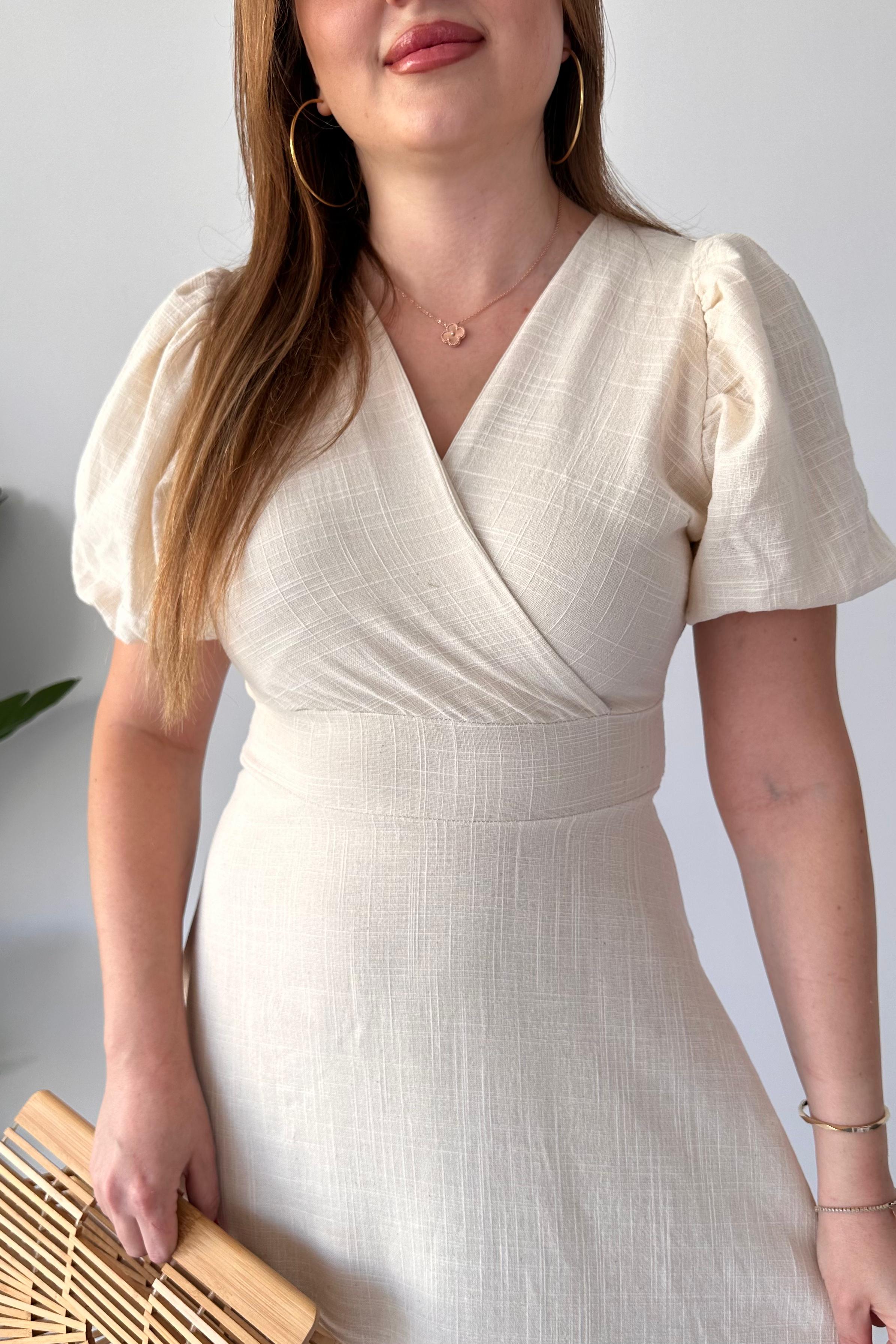 Eteği Volan Keten Elbise