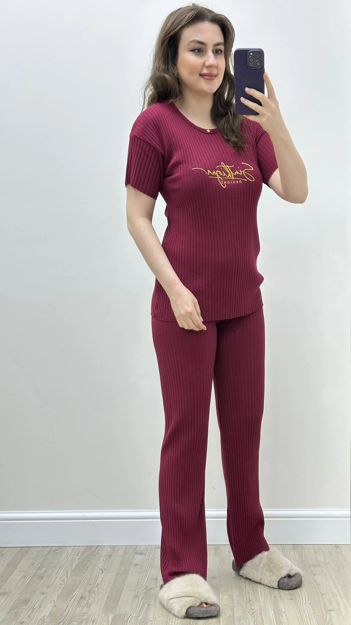 Design Kısa Kollu Pijama Takımı Bordo