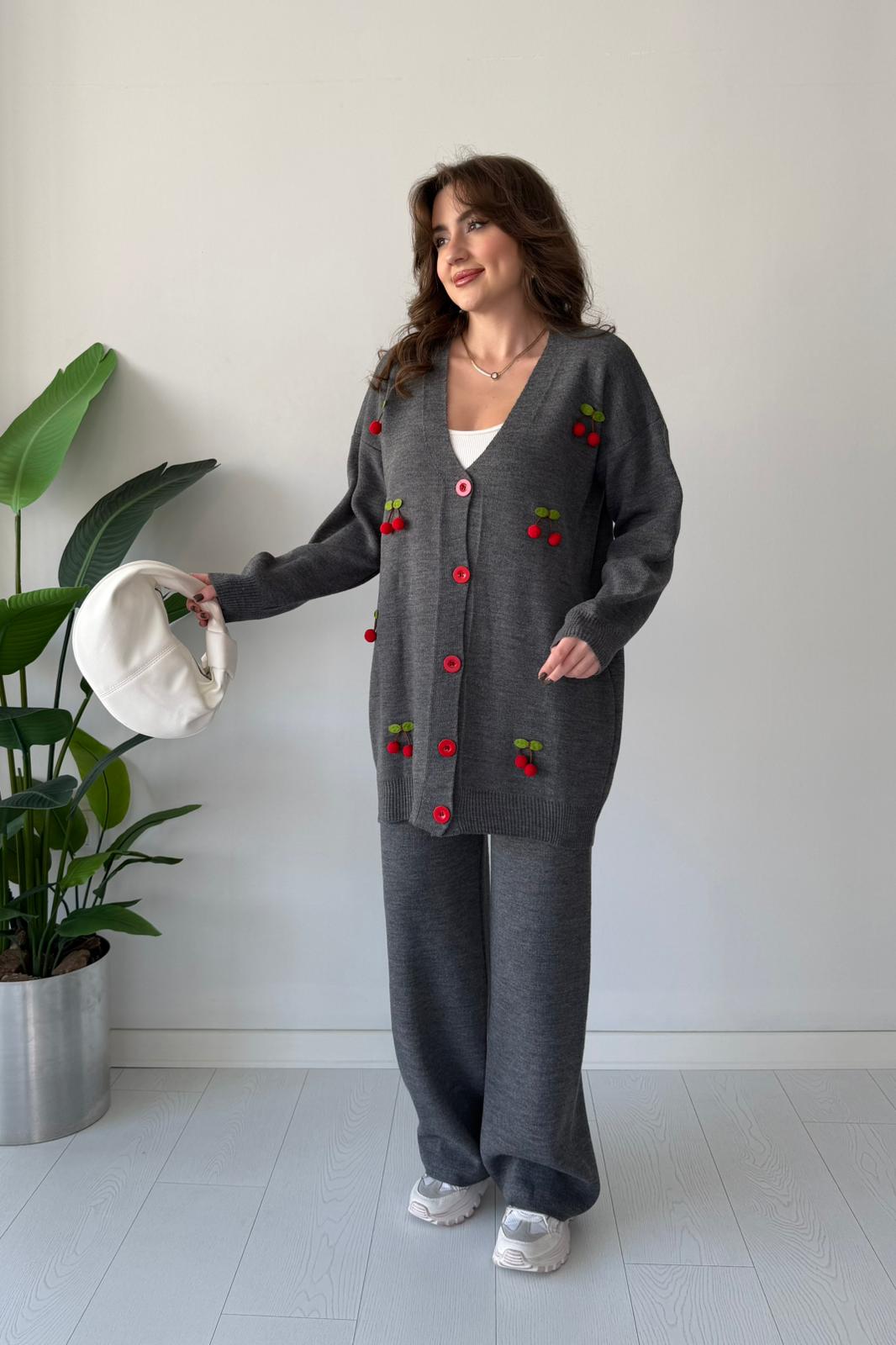 Kirazlı Triko Takım - Antrasit