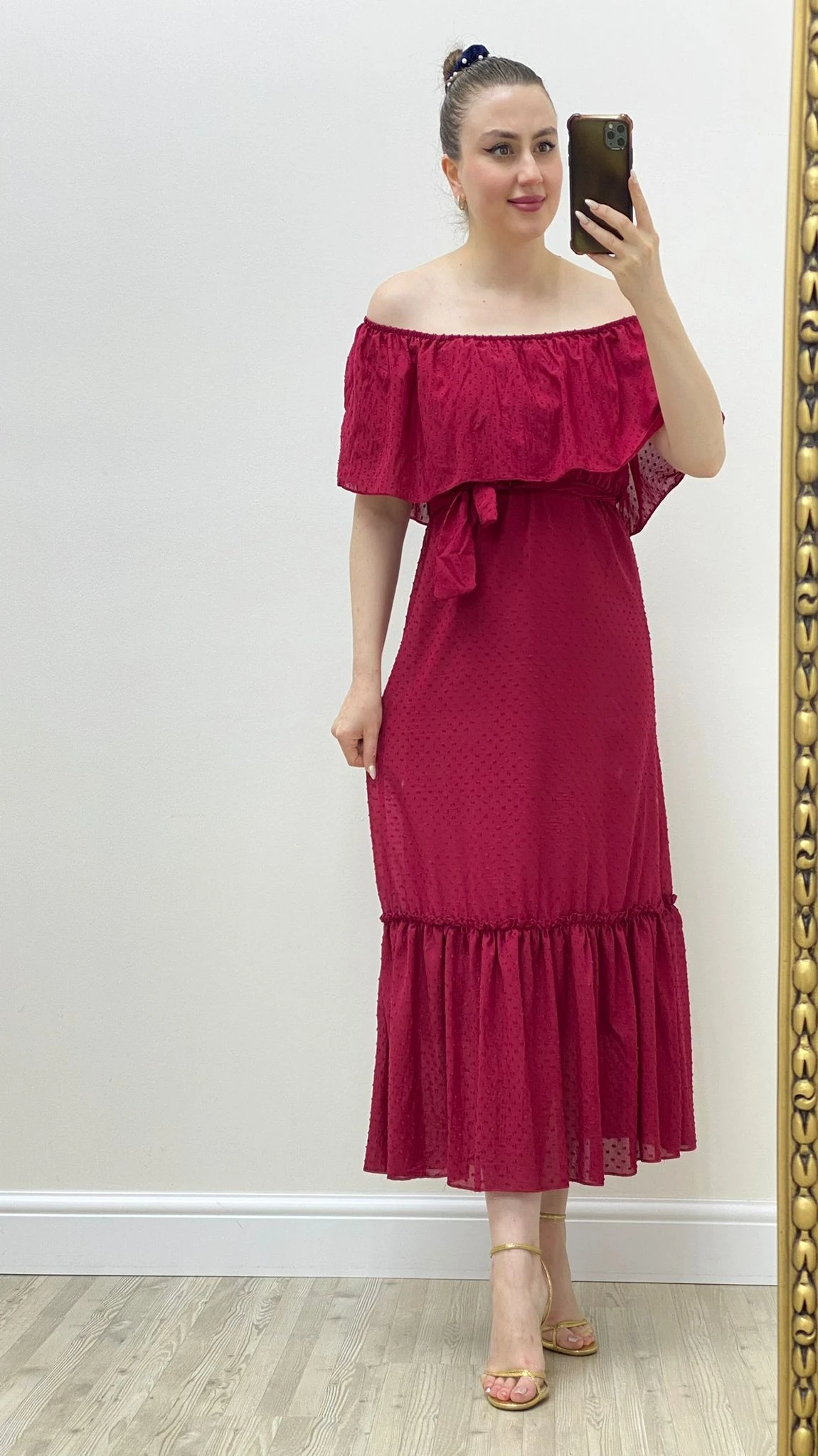 Kabarcık Puanlı Madonna Elbise Bordo