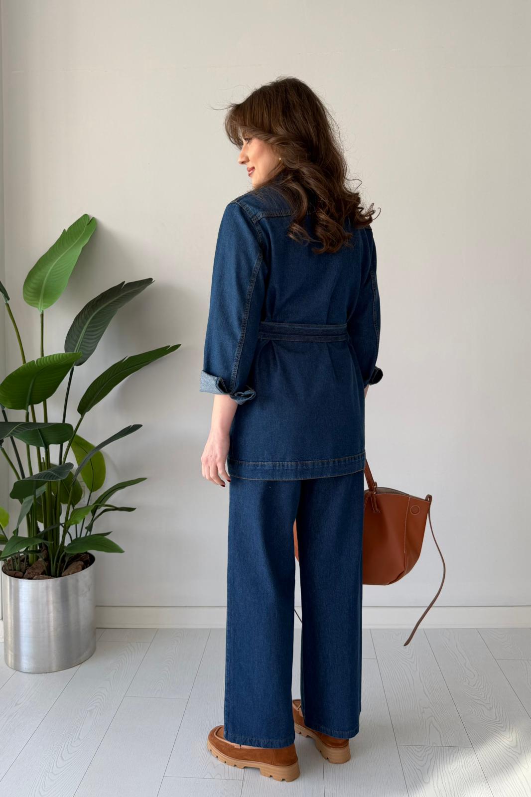 Kuşaklı Denim Takım