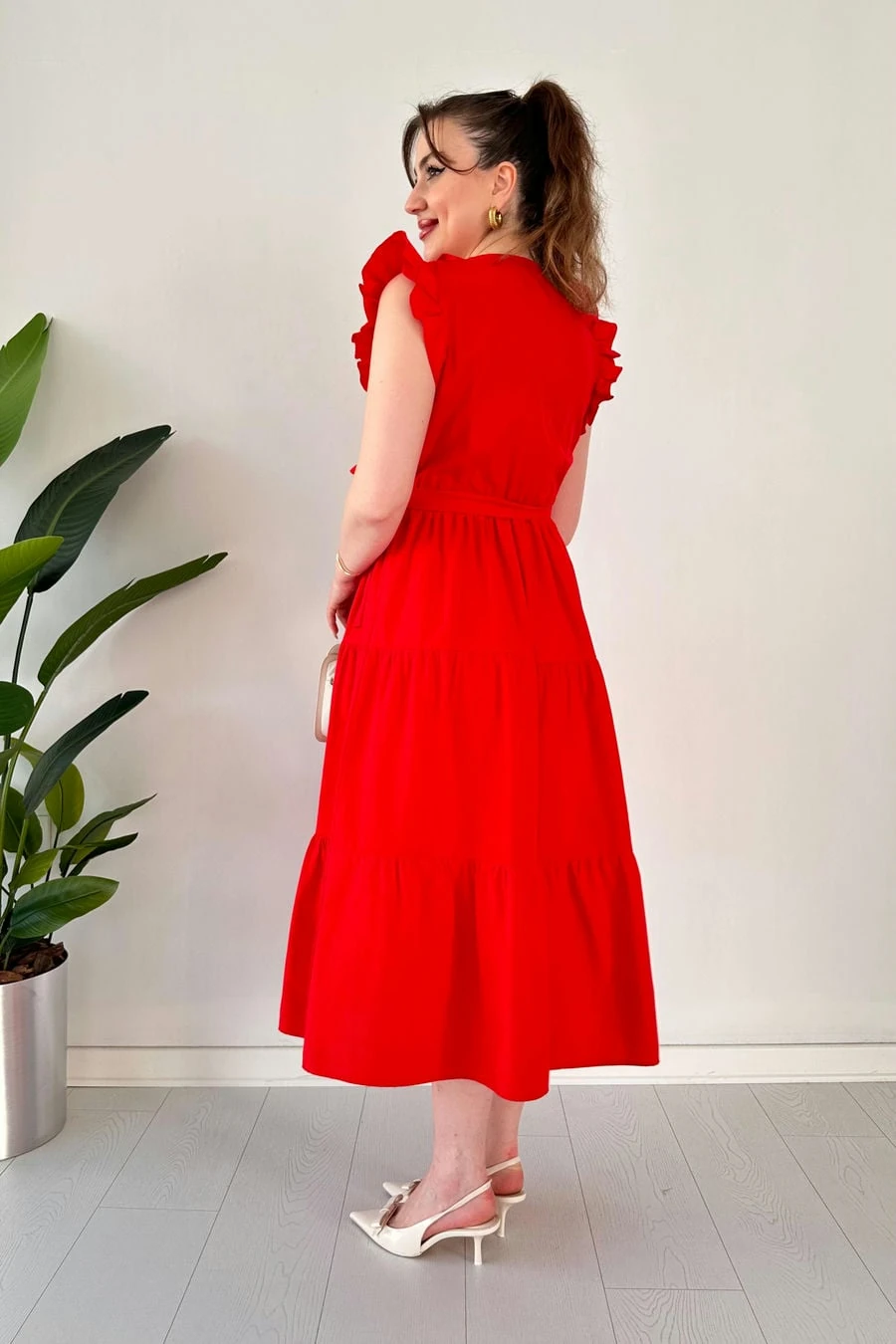 Kol Fırfır Poplin Elbise