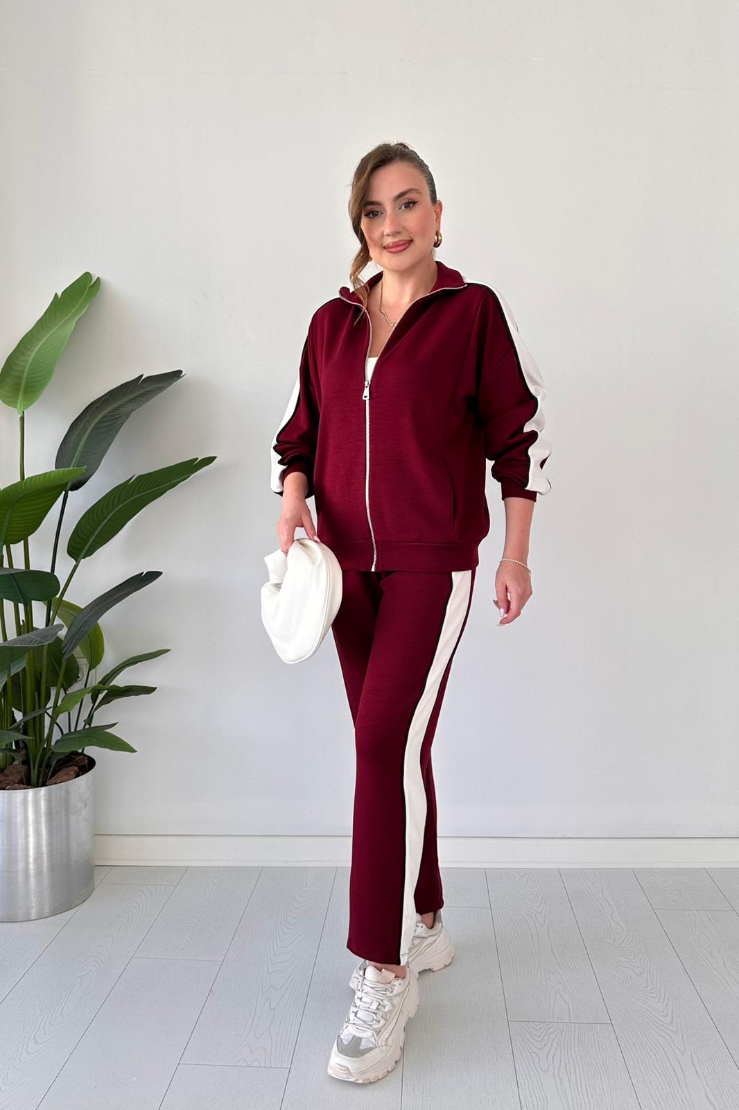 Kol Biyeli Fermuarlı Takım - Bordo