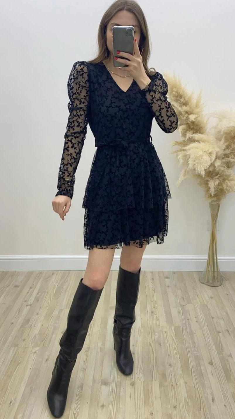 Yaprak Baskı Şifon Elbise