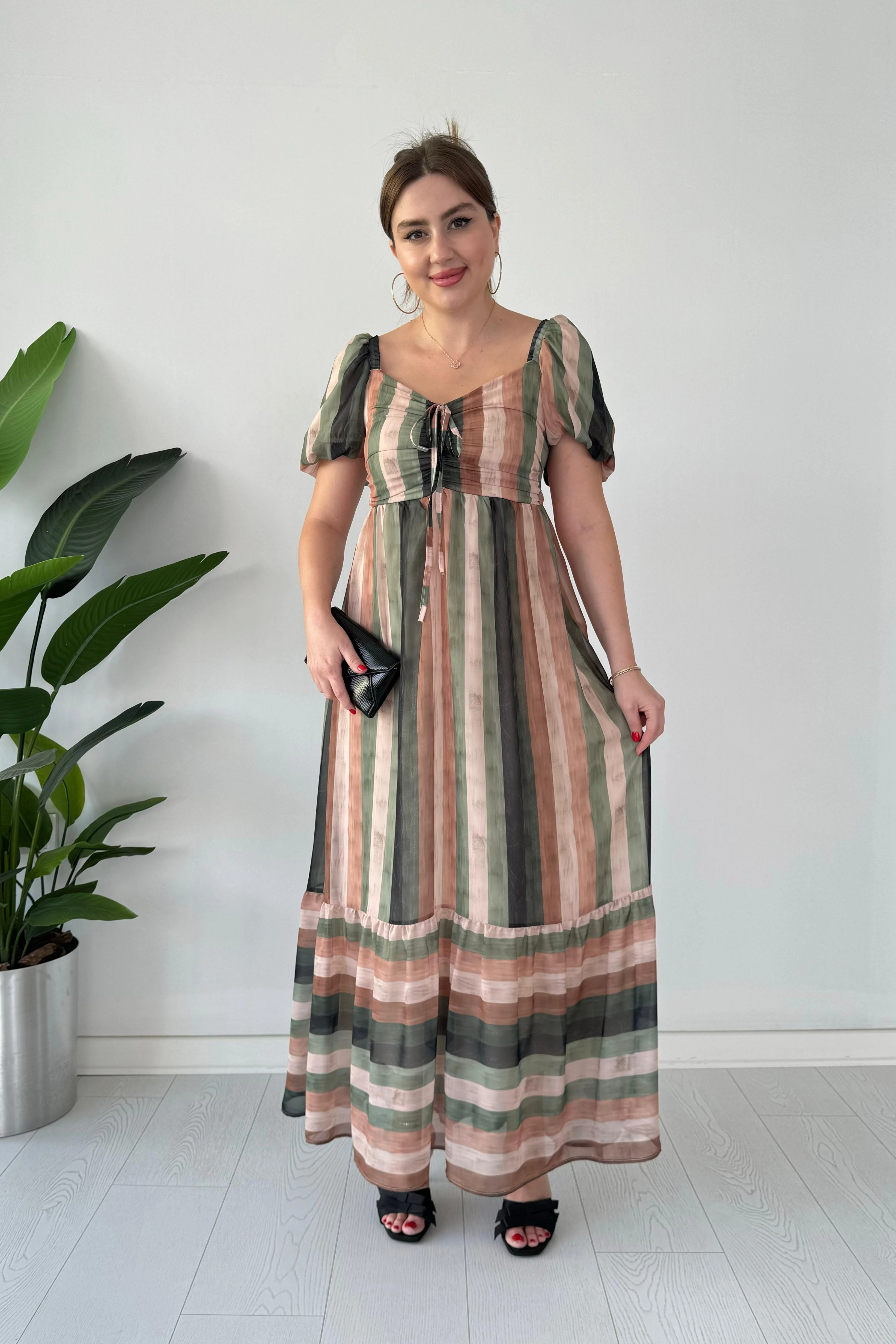 Çizgili Şifon Elbise