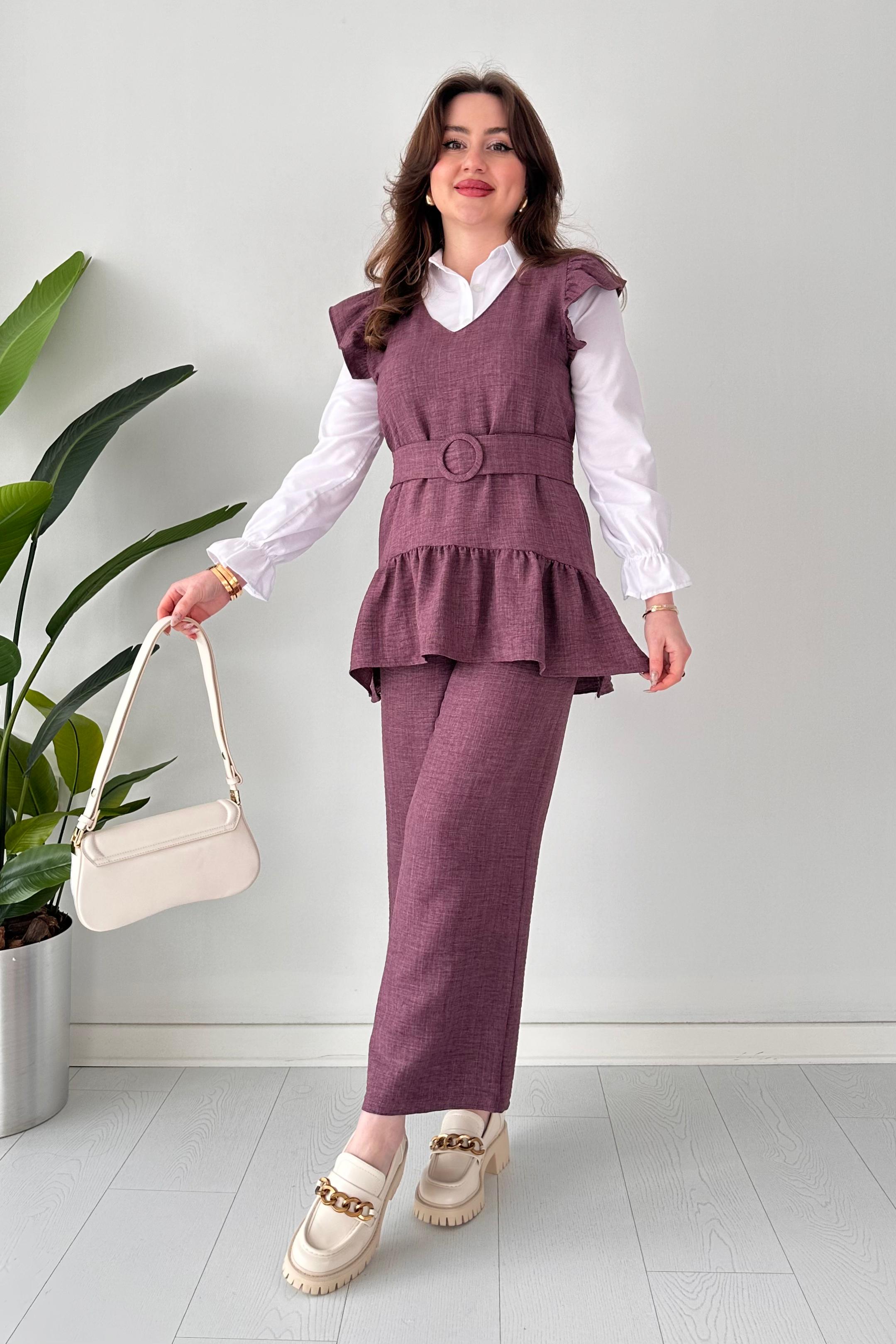 Keten V Yaka Üçlü Takım