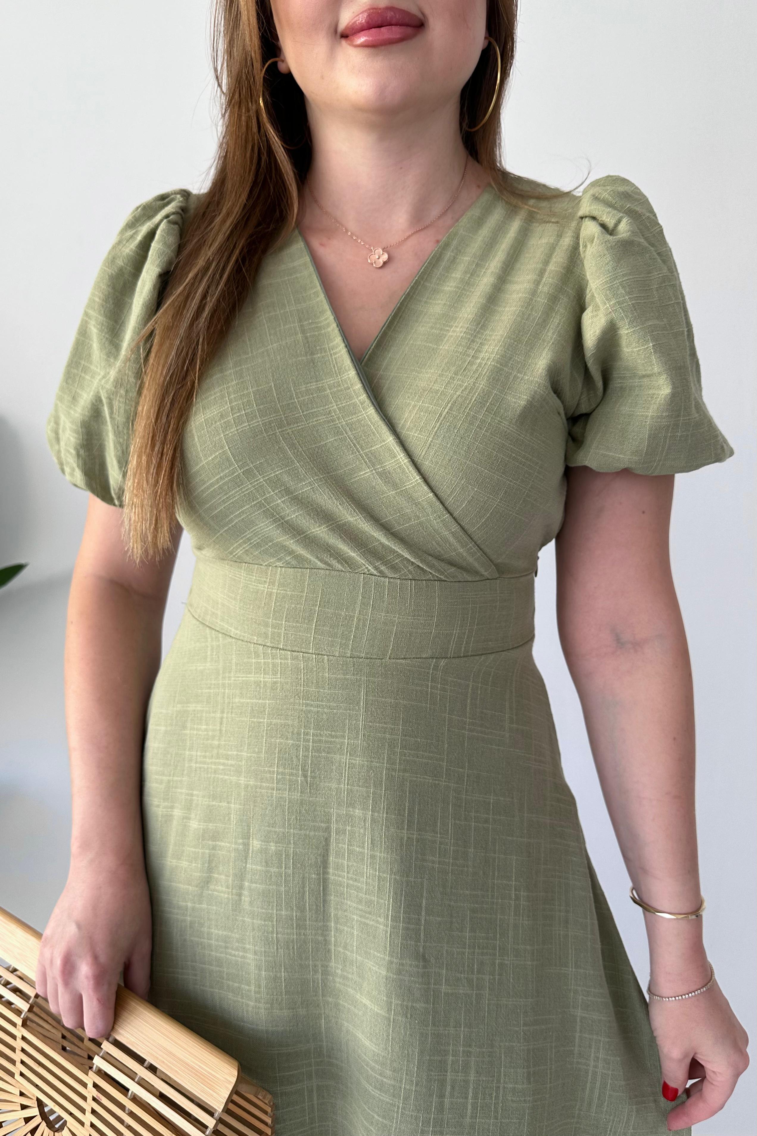 Eteği Volan Keten Elbise