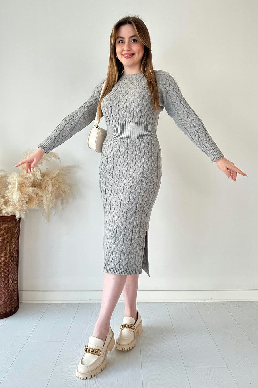 Saç Örgü Midi Elbise