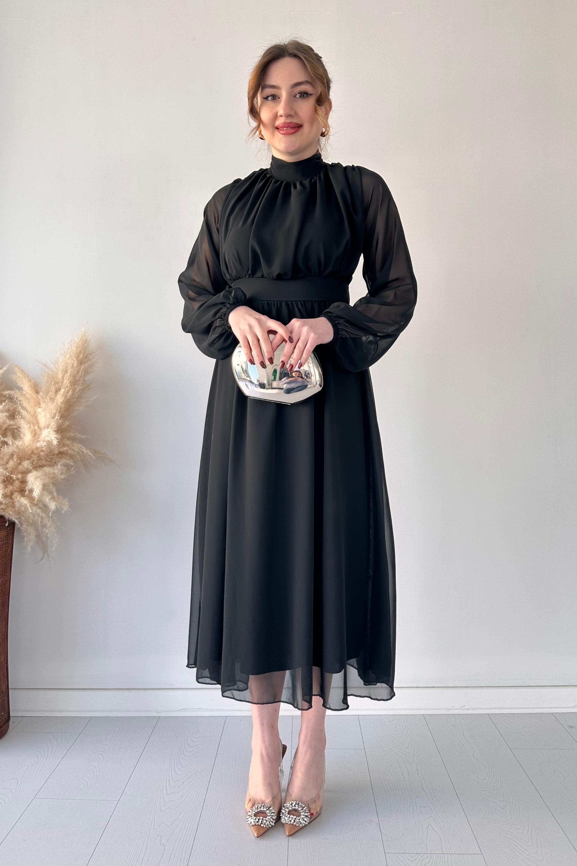 Robalı Şifon Elbise