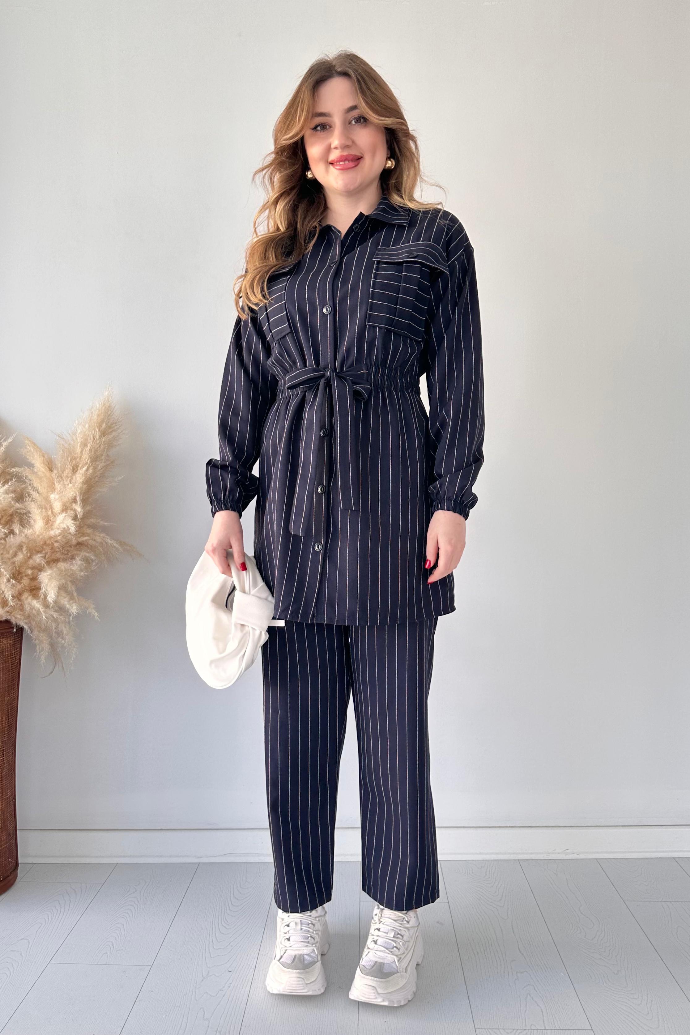 Çizgili Ceket Pantolon Takım