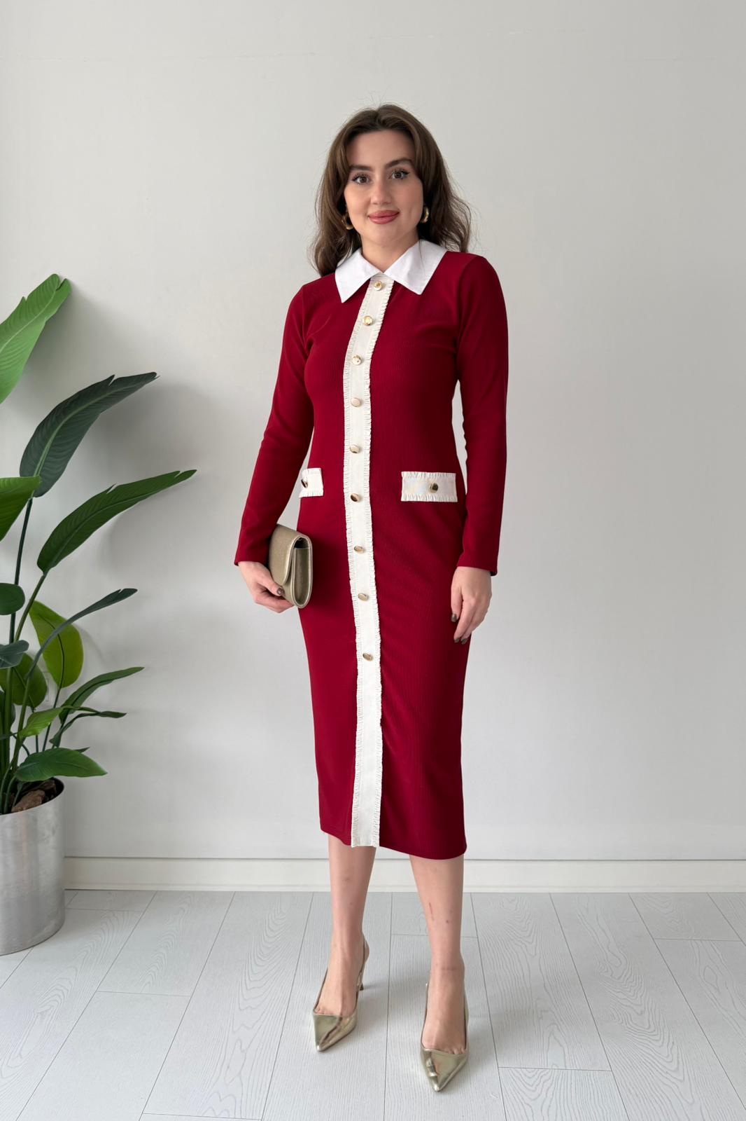 Yaka Detay Esnek Elbise