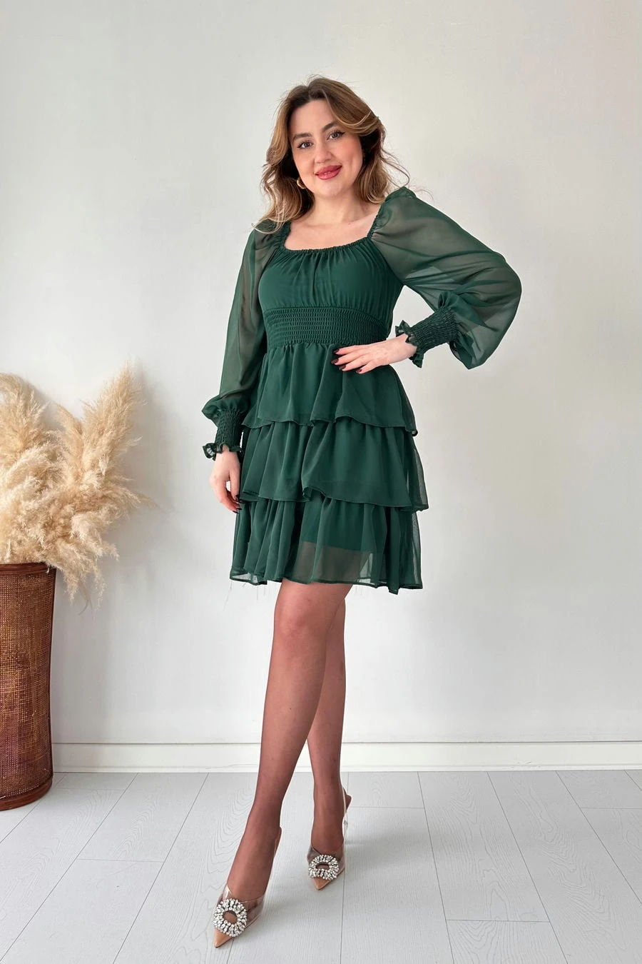 Katlı Şifon Elbise