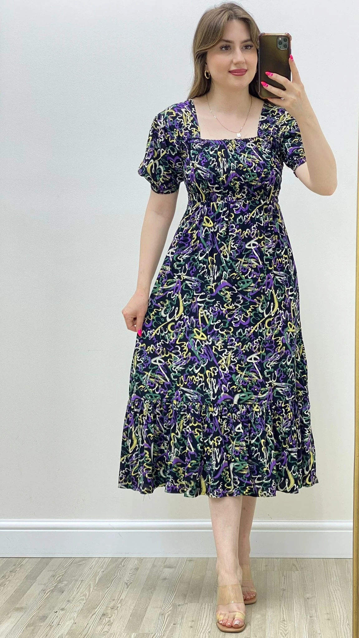 Gipeli Çizgi Elbise Siyah