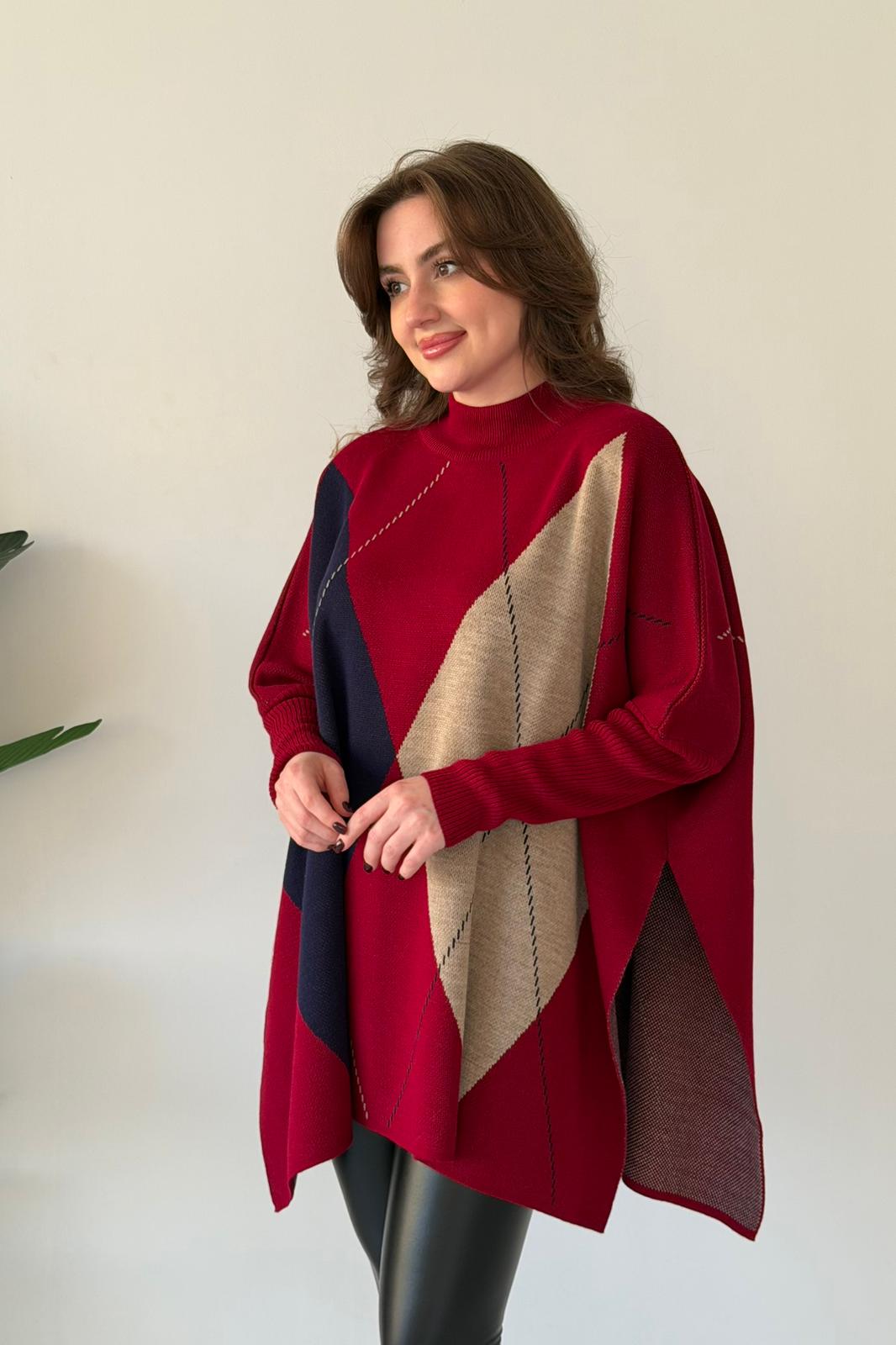 Ekoseli Triko Panço - Bordo