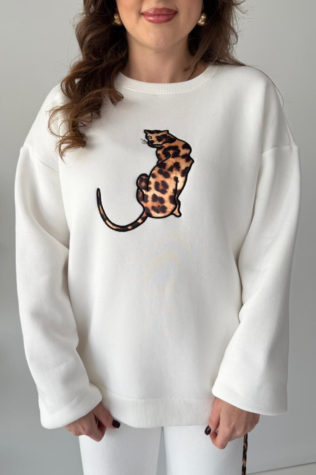 Leopar Nakışlı İçi Polar Takım