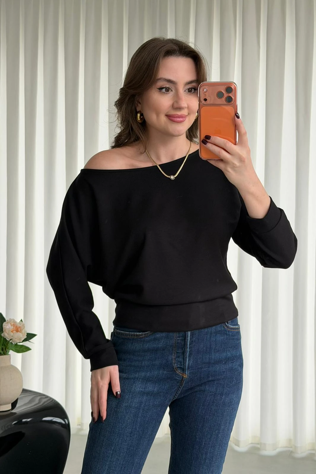 Düşük Kol Bluz - SİYAH