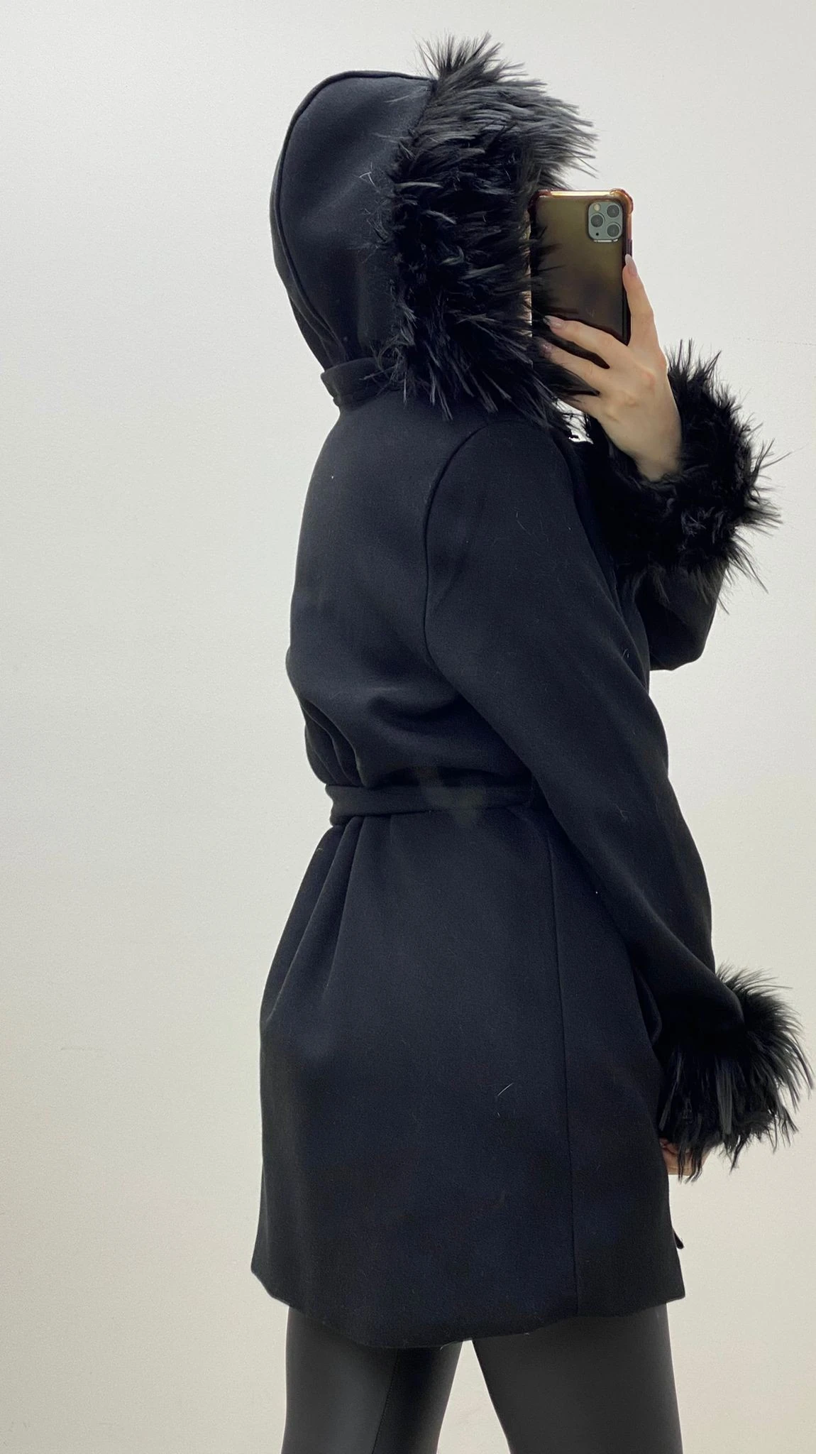 Kürklü Kaşe Kaban Siyah