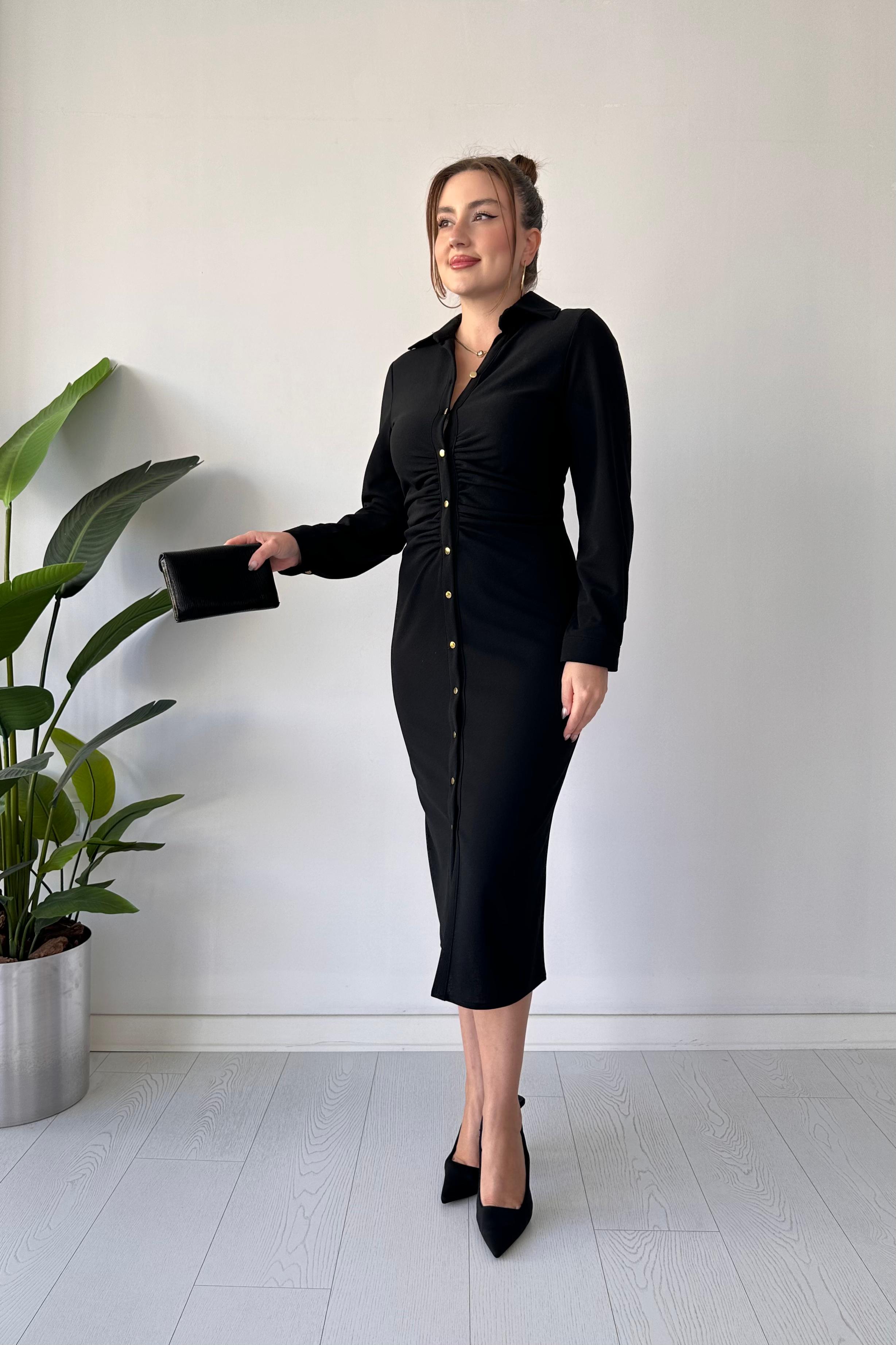 Göğüs Büzgü Gömlek Elbise