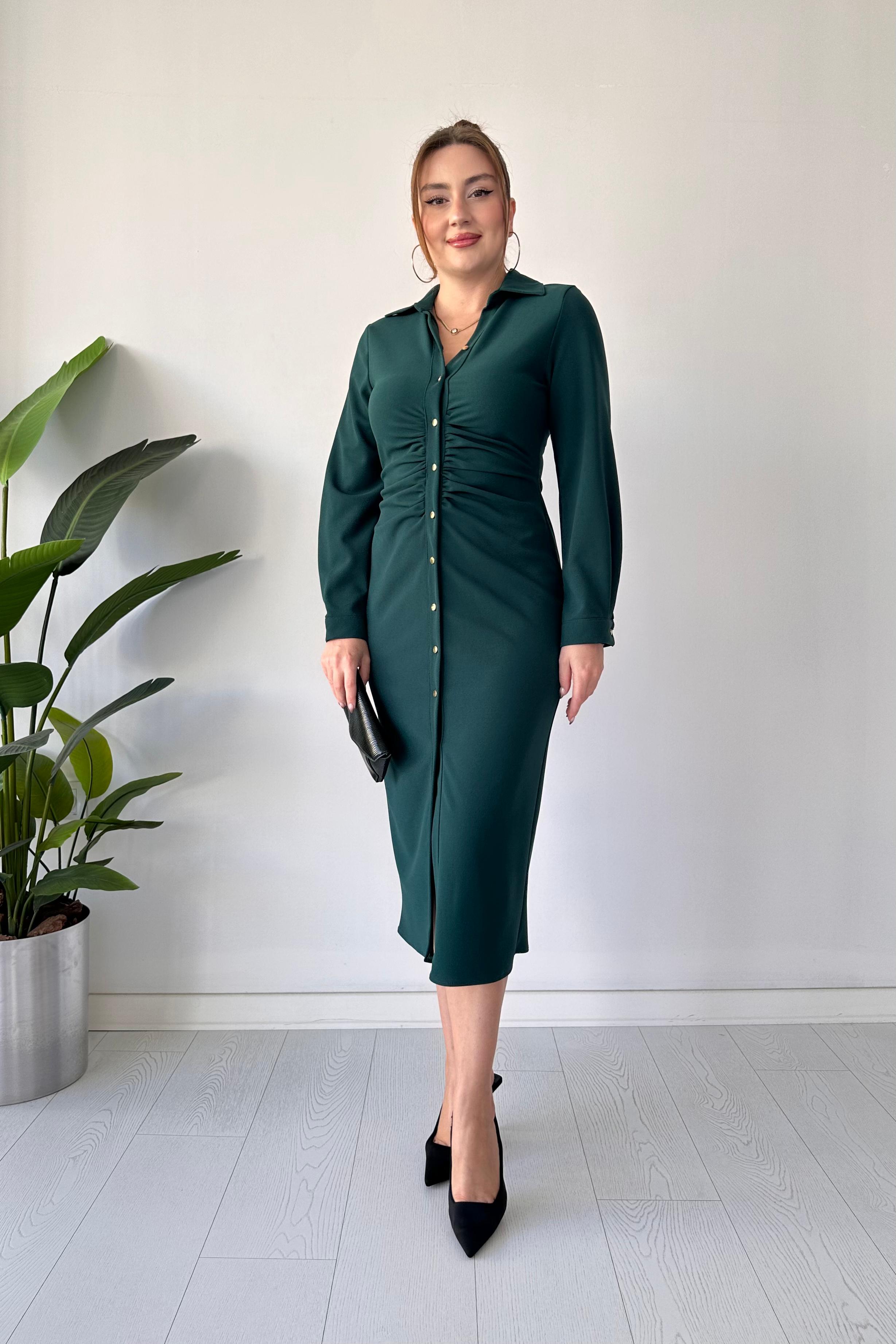 Göğüs Büzgü Gömlek Elbise