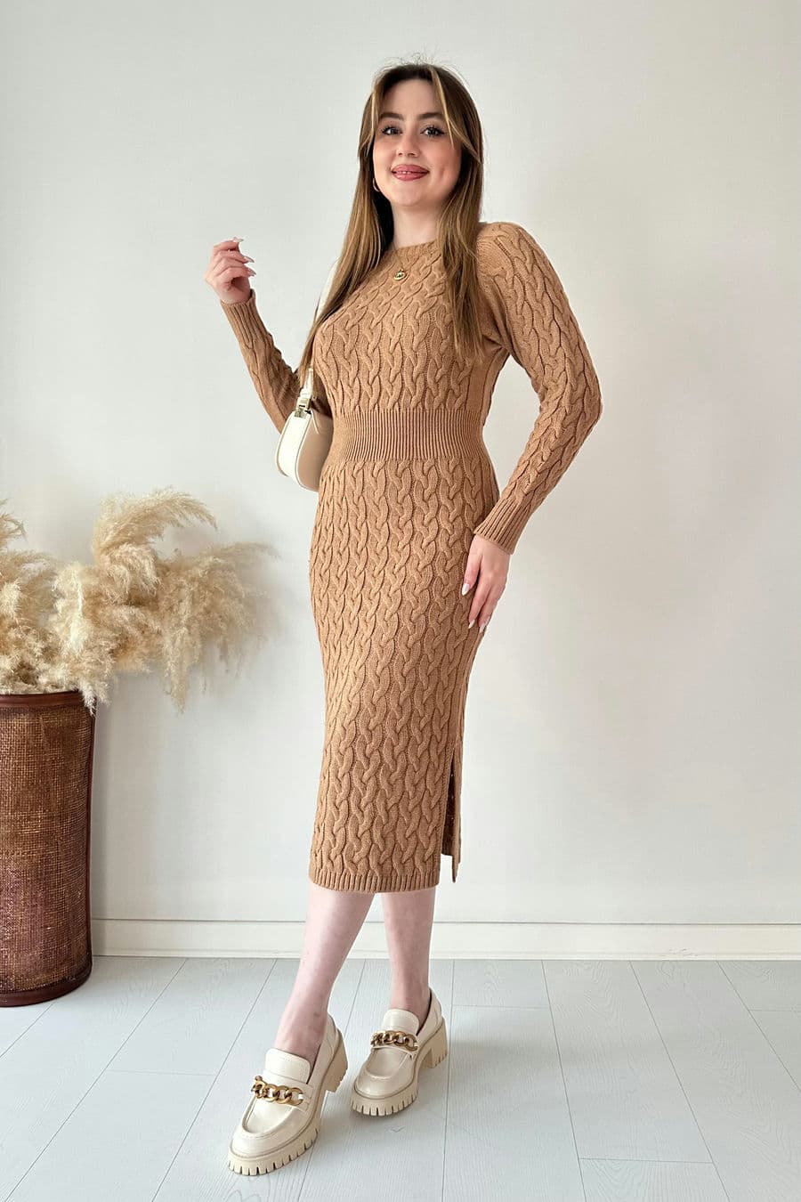 Saç Örgü Midi Elbise