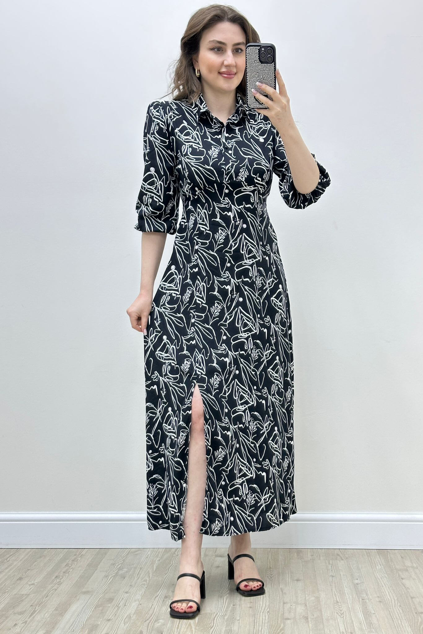 Zigzag Viskon Elbise Siyah