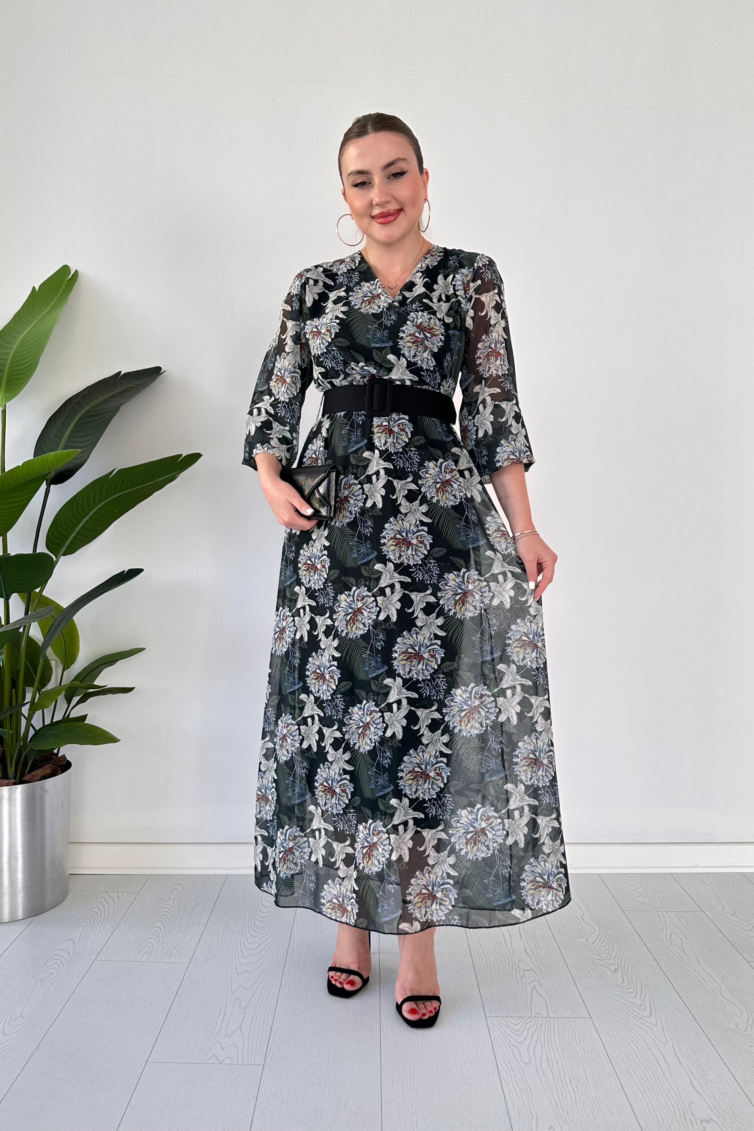 Ortanca Şifon Elbise