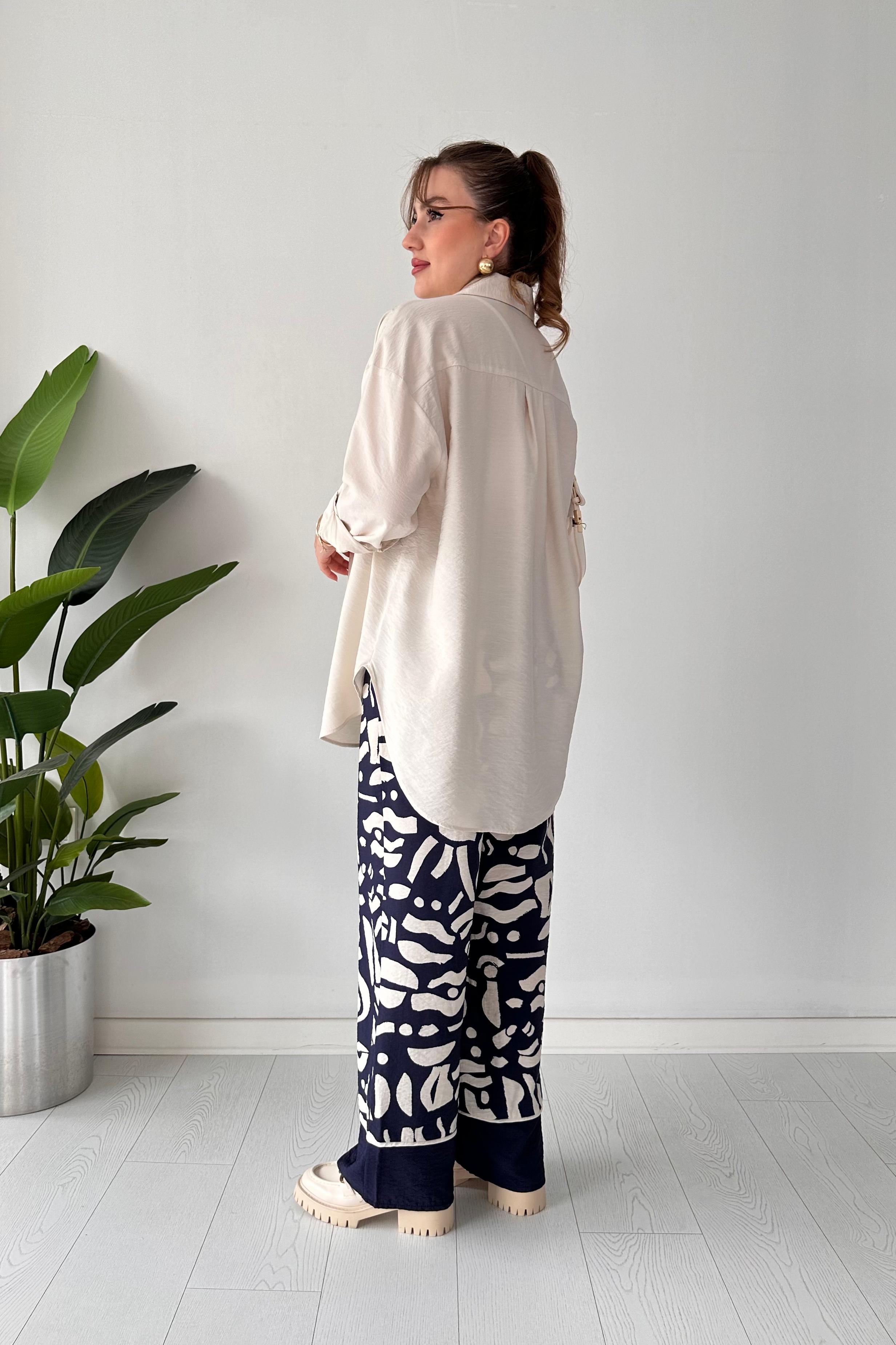 Desenli Pantolon-Gömlek İkili Takım