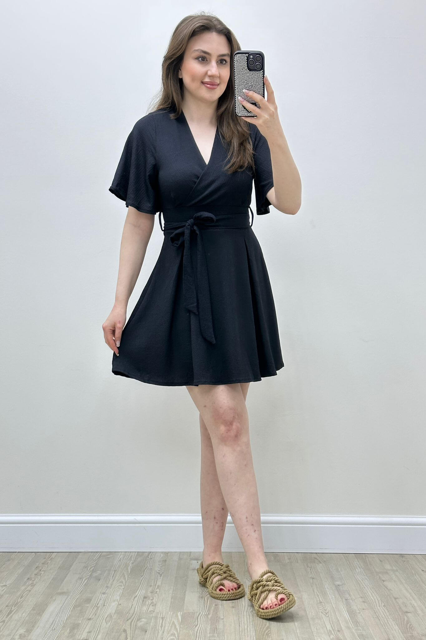 Gofre Şortlu Elbise Siyah