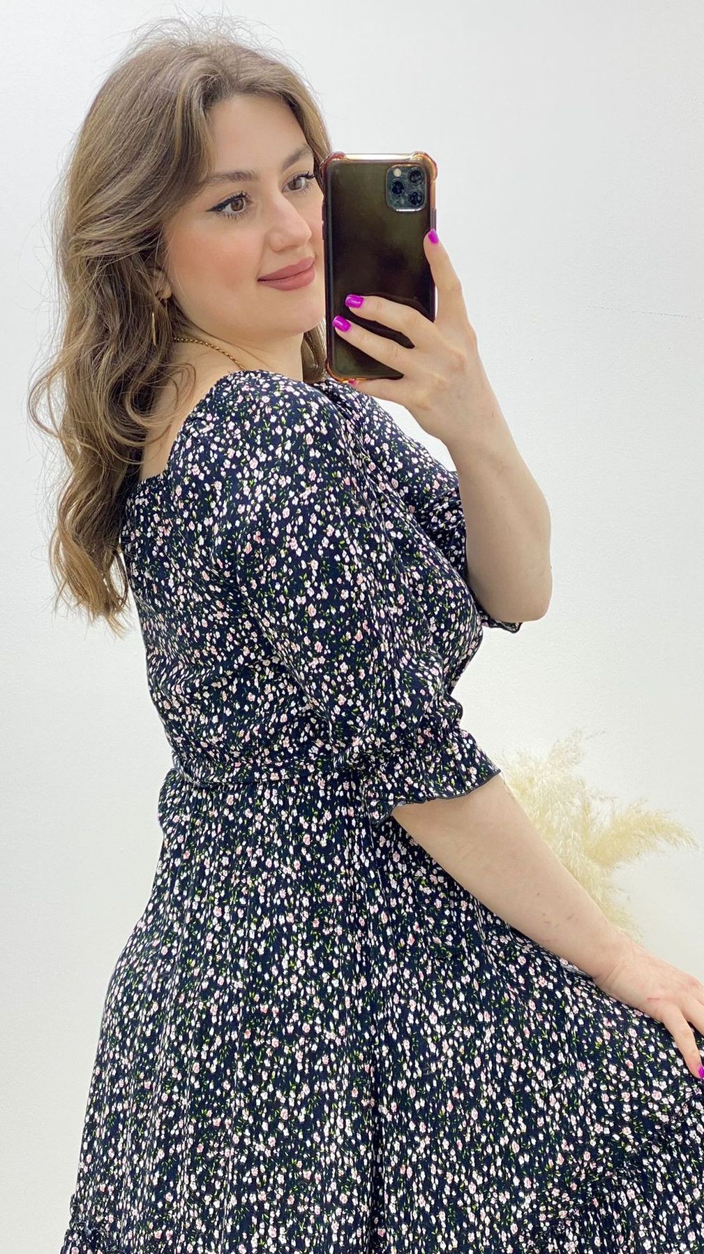 Maksi Çıtır Viskon Elbise Lacivert