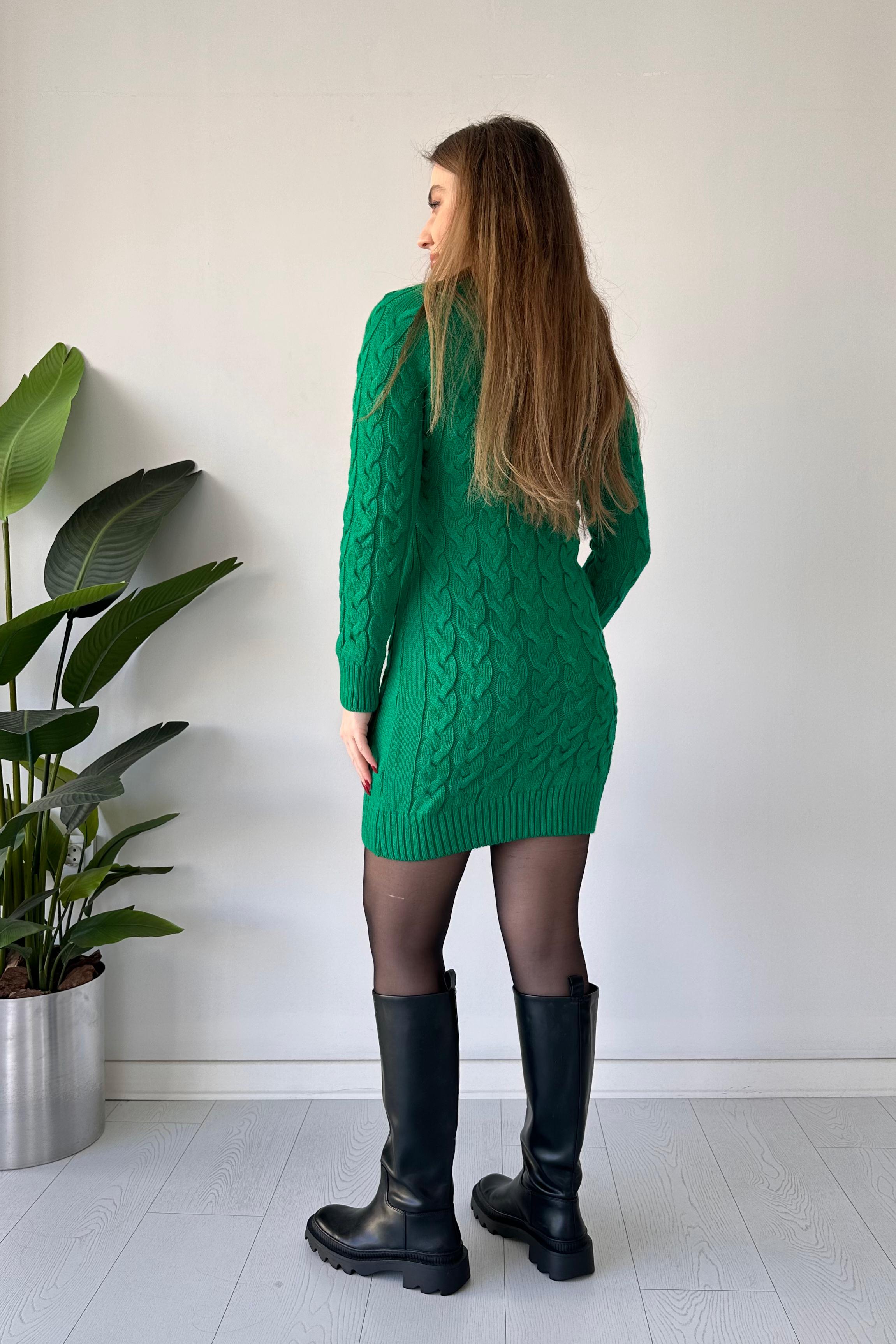 Saç Örgü Fermuar Detaylı Triko Elbise